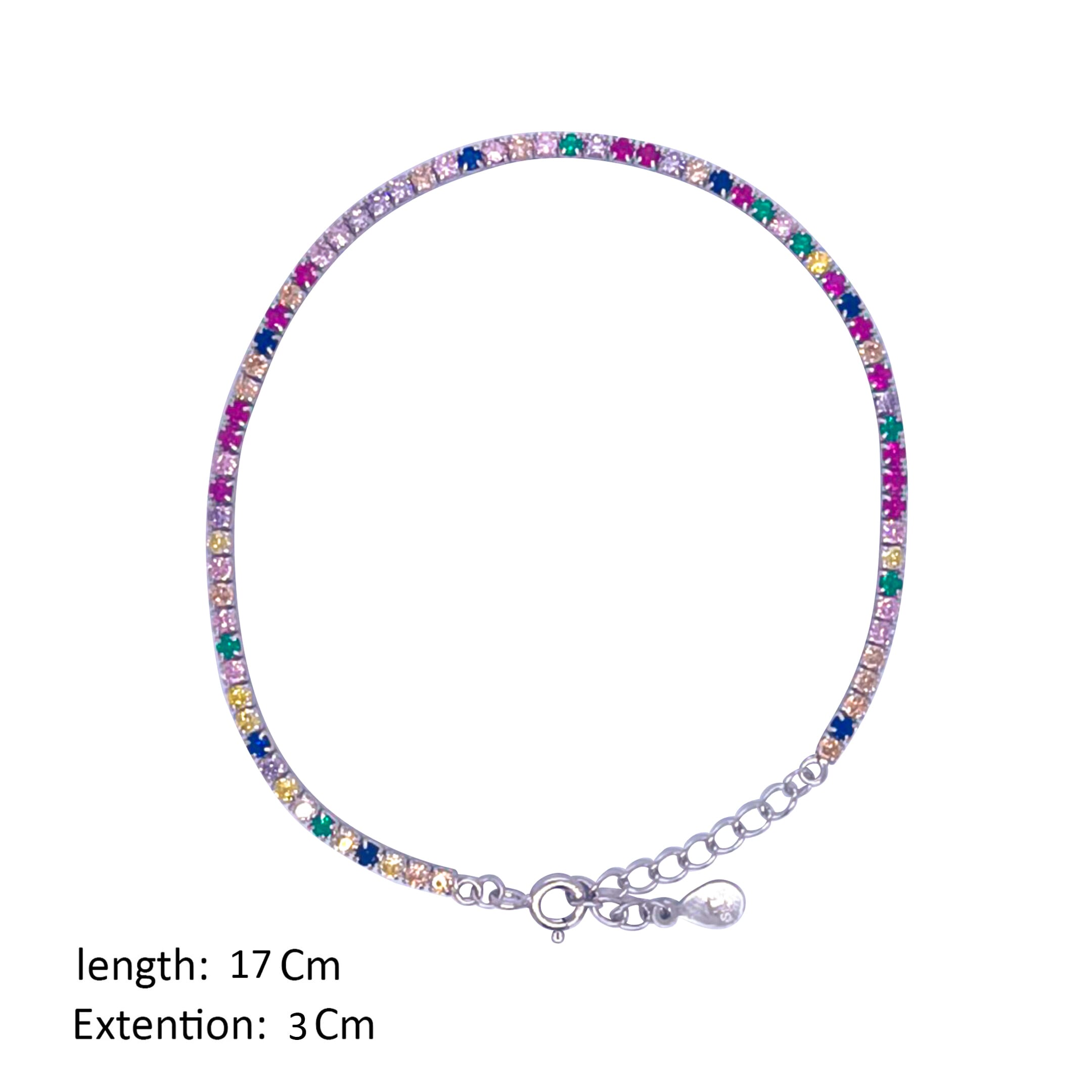 Asfour Crystal Tennis Bracelet With Multi Color Zircon Stones In 925 Sterling Silver-BD0097-K