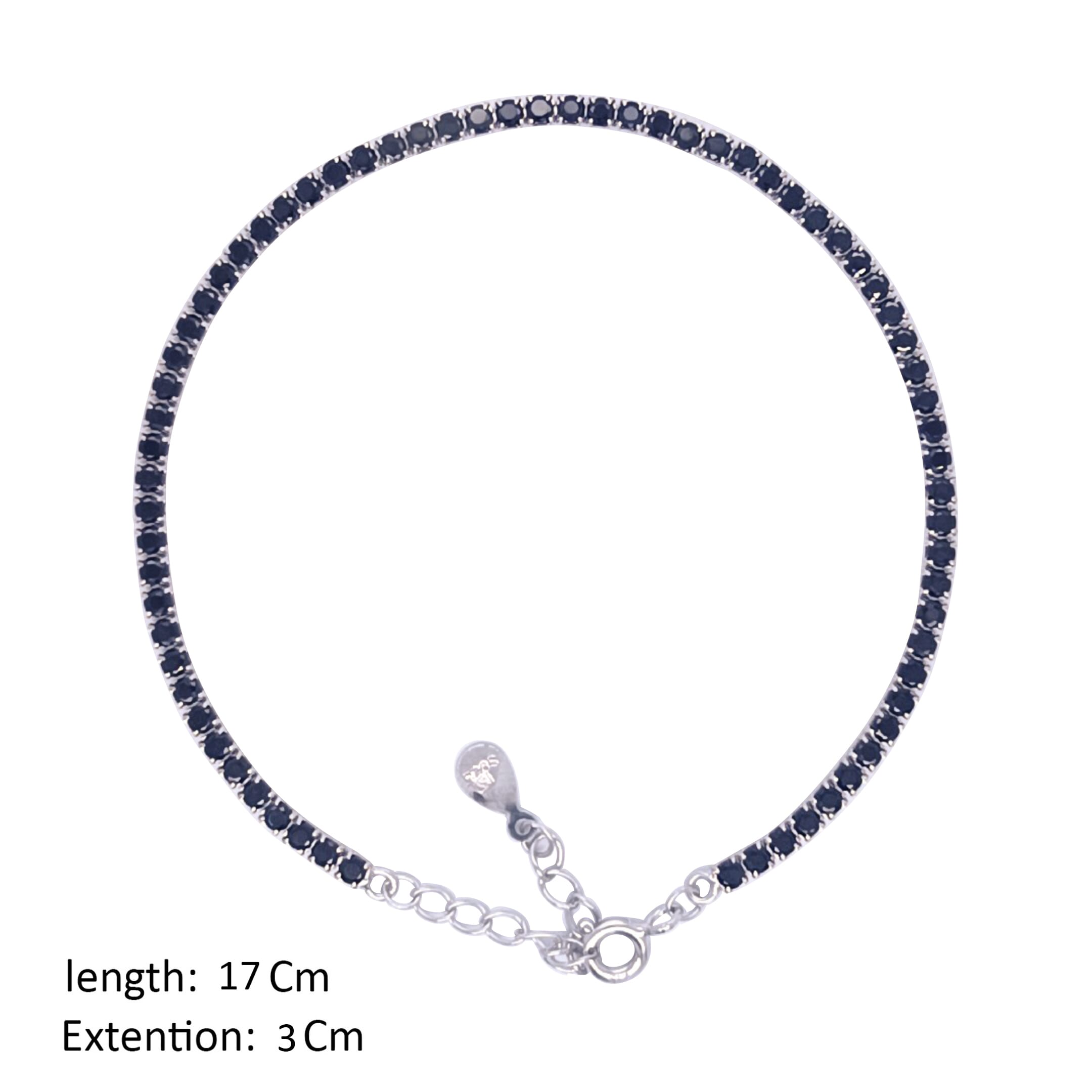 Asfour Crystal Tennis Bracelet With Black Zircon Stones In 925 Sterling Silver-BD0097-P