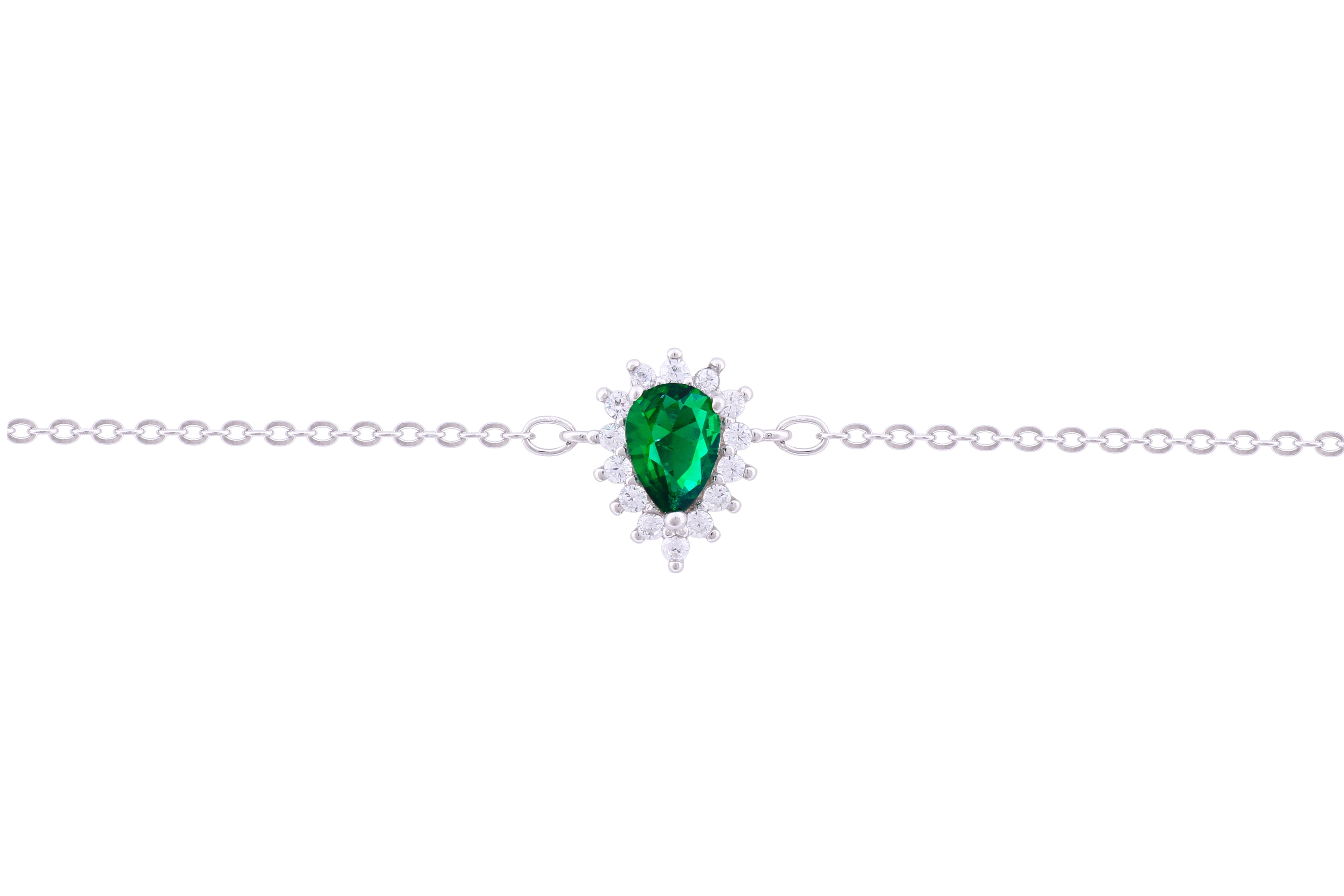 Asfour Crystal Chain Bracelet With Emerald Pear Design In 925 Sterling Silver BD0101-G