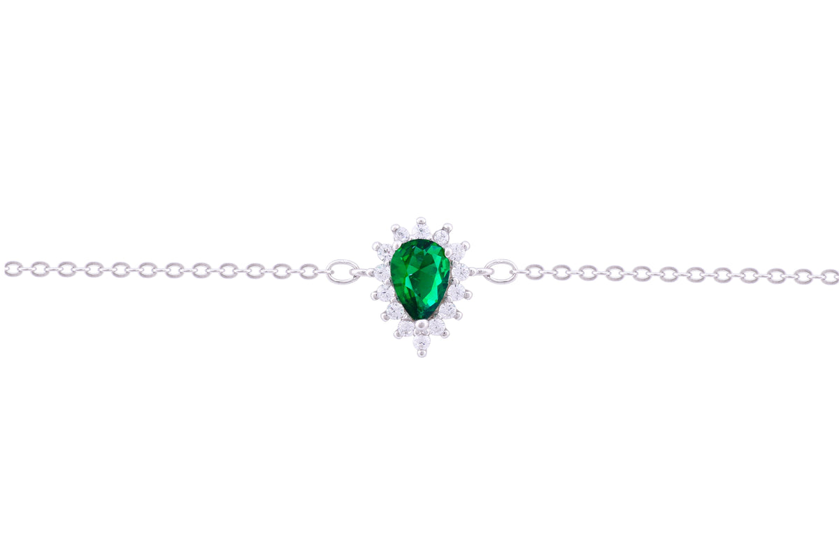 Asfour Crystal Chain Bracelet With Emerald Pear Design In 925 Sterling Silver BD0101-G