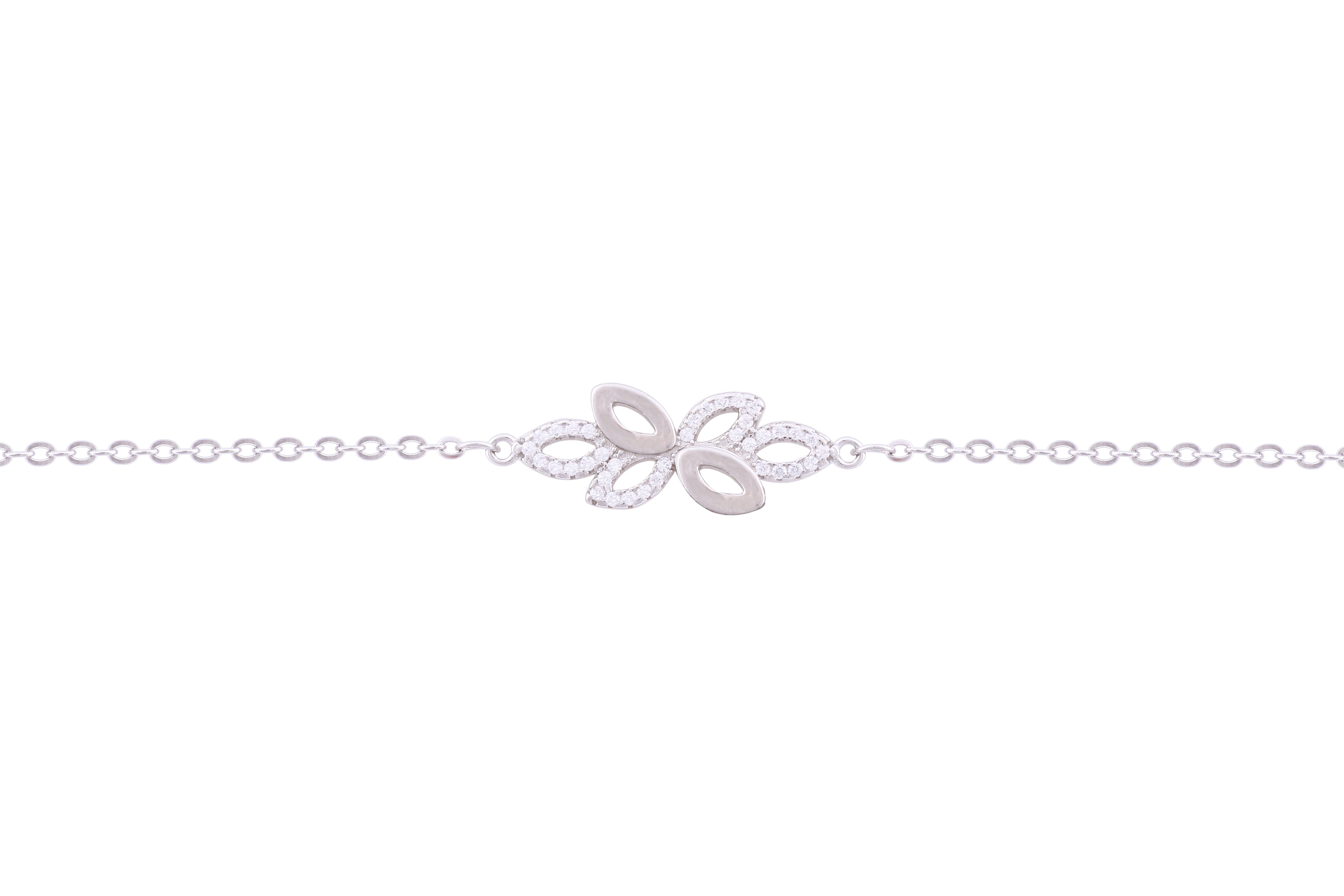 Asfour Crystal Chain Bracelet With Leaves Design In 925 Sterling Silver BD0103