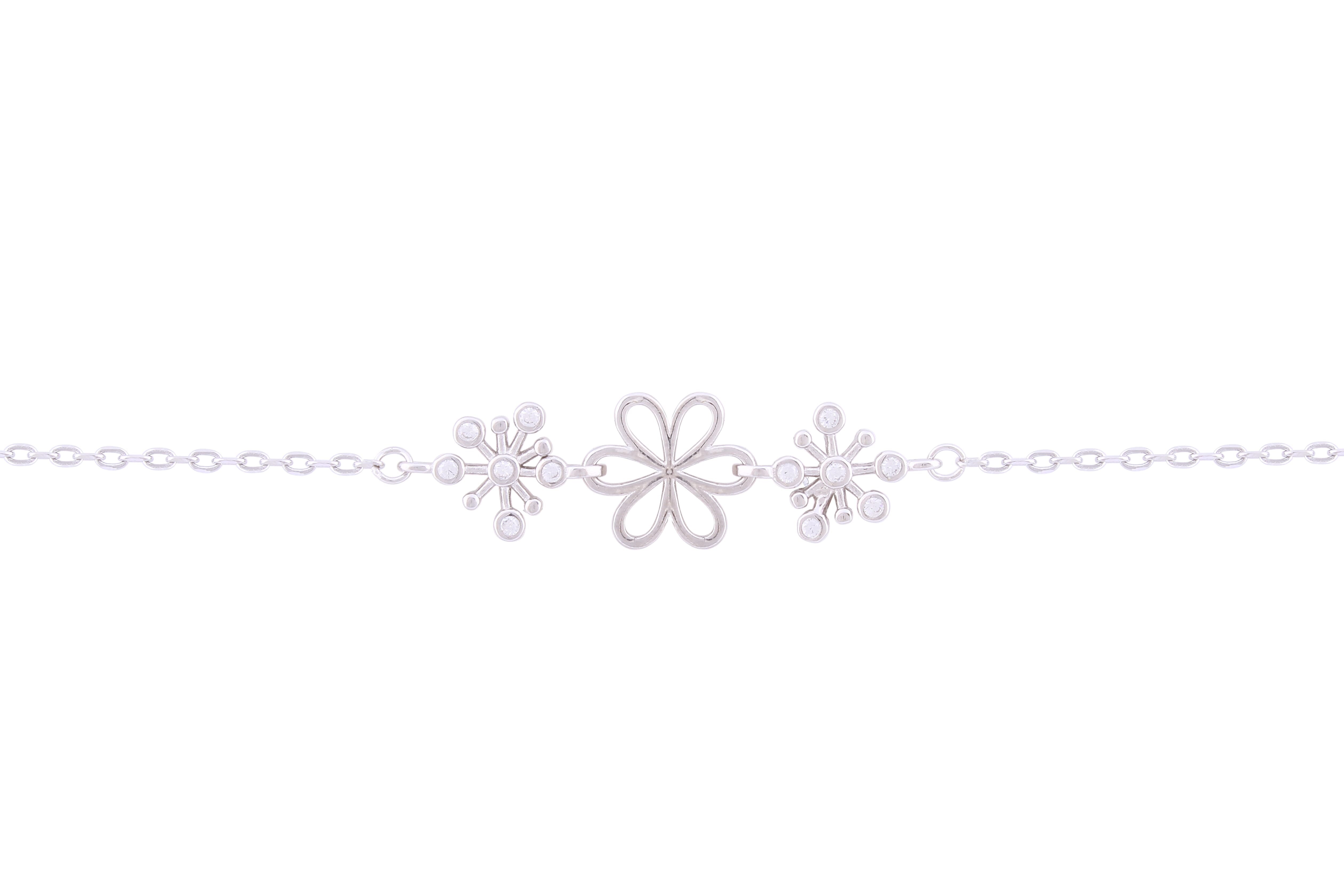 Asfour Crystal Chain Bracelet With Flower Design In 925 Sterling Silver BD0105