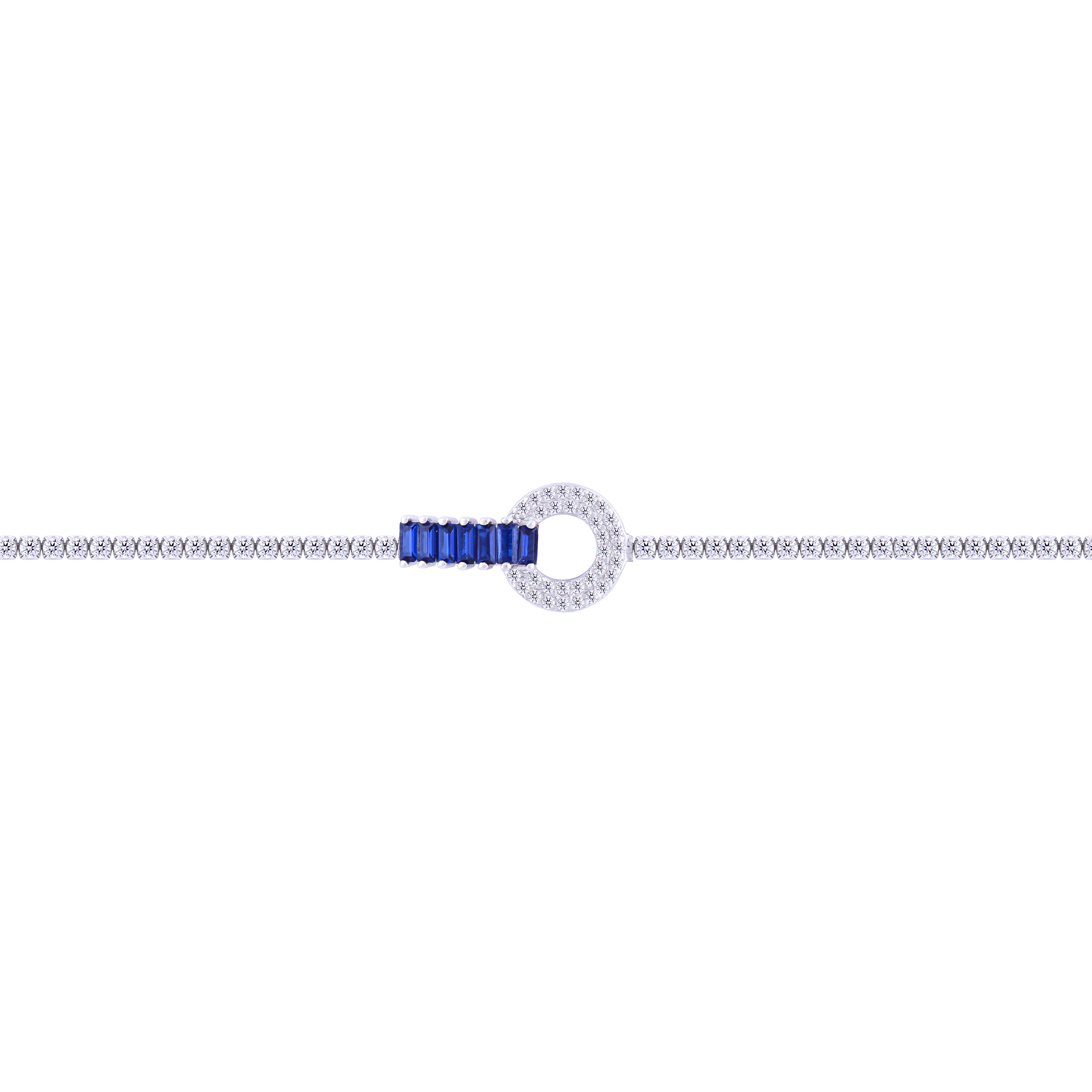 Asfour Crystal Tennis Bracelet With Blue Art Deco Design In 925 Sterling Silver-BD0115-WB