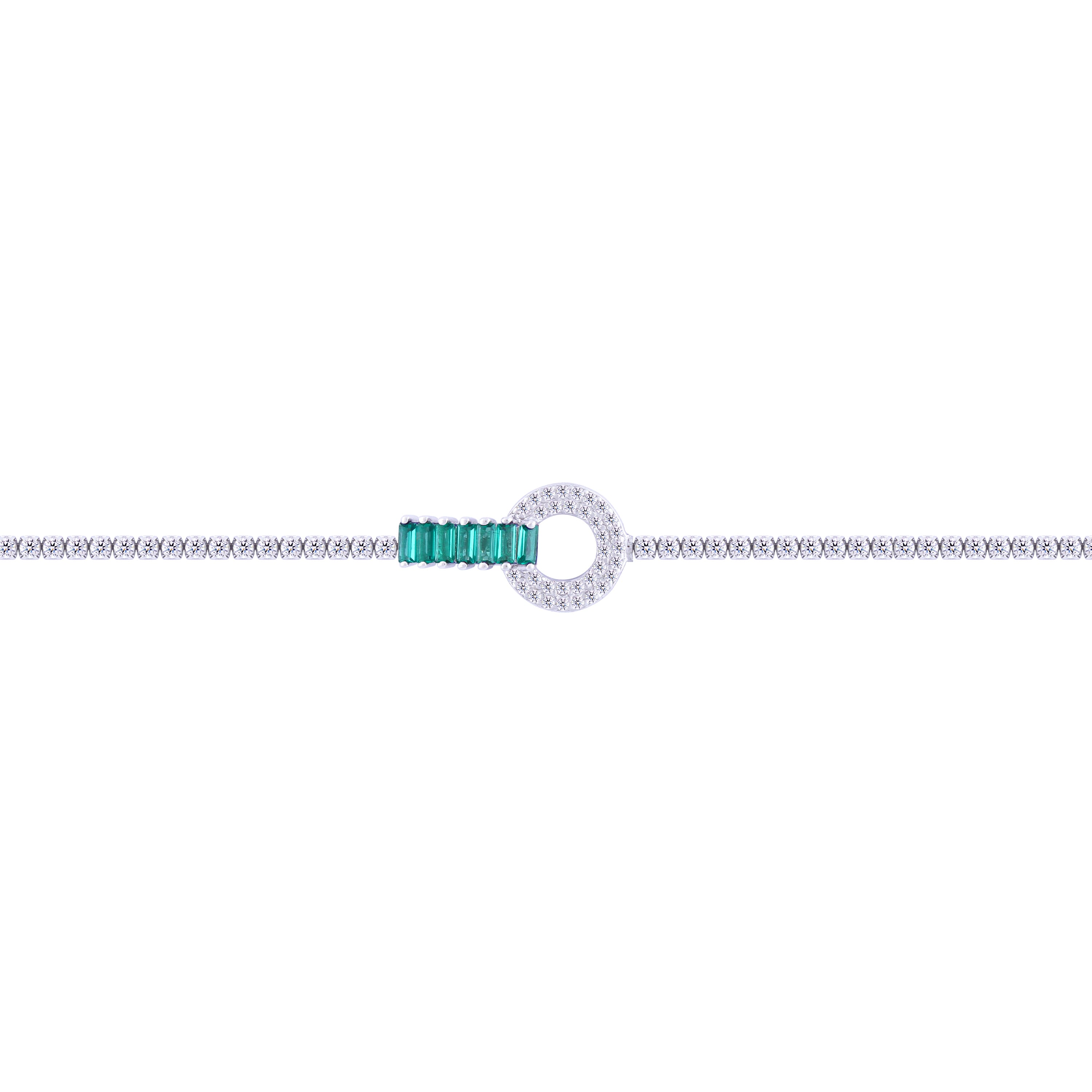 Asfour Crystal Tennis Bracelet With Emerald Art Deco Design In 925 Sterling Silver-BD0115-WG