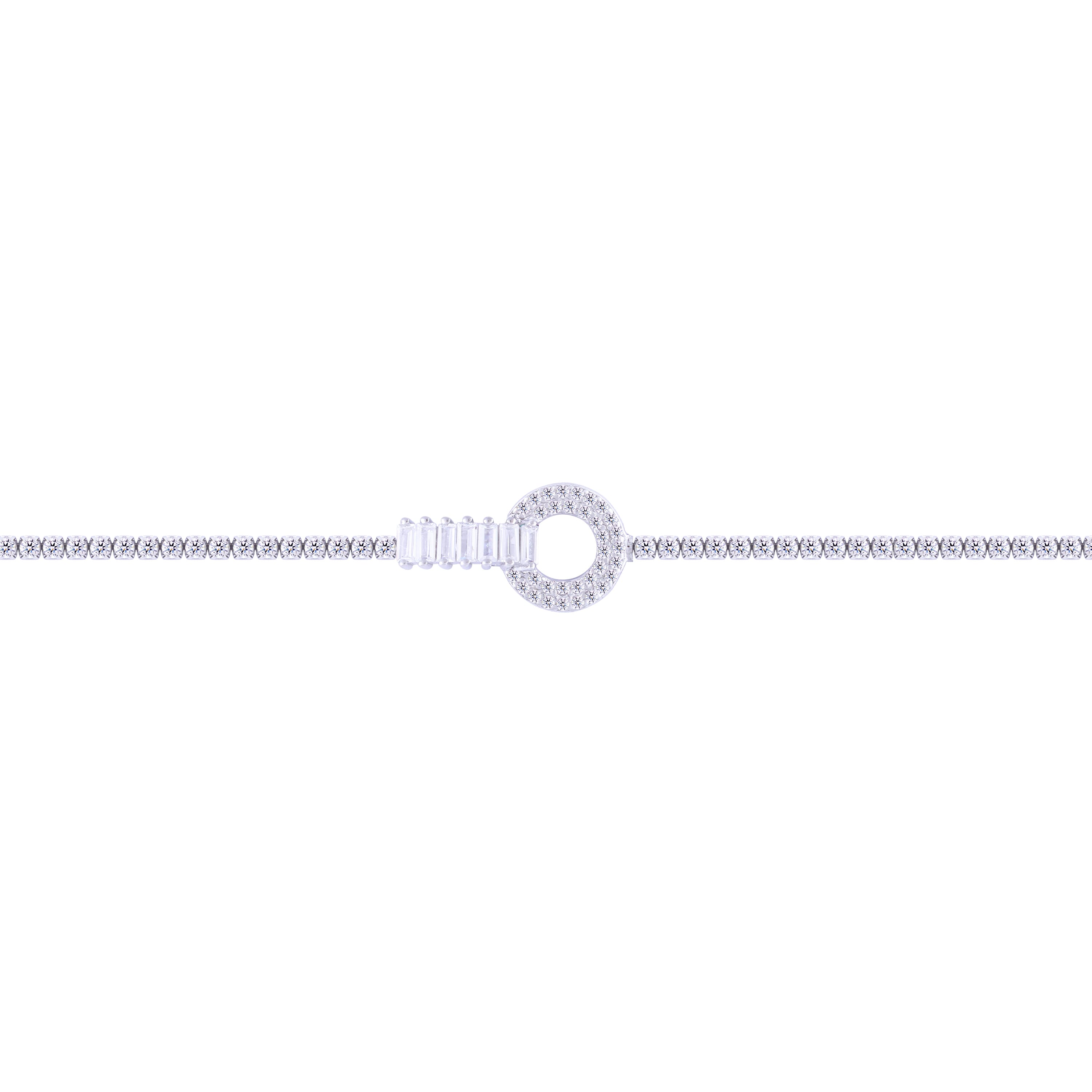 Asfour Crystal Tennis Bracelet With Art Deco Design In 925 Sterling Silver-BD0115-W