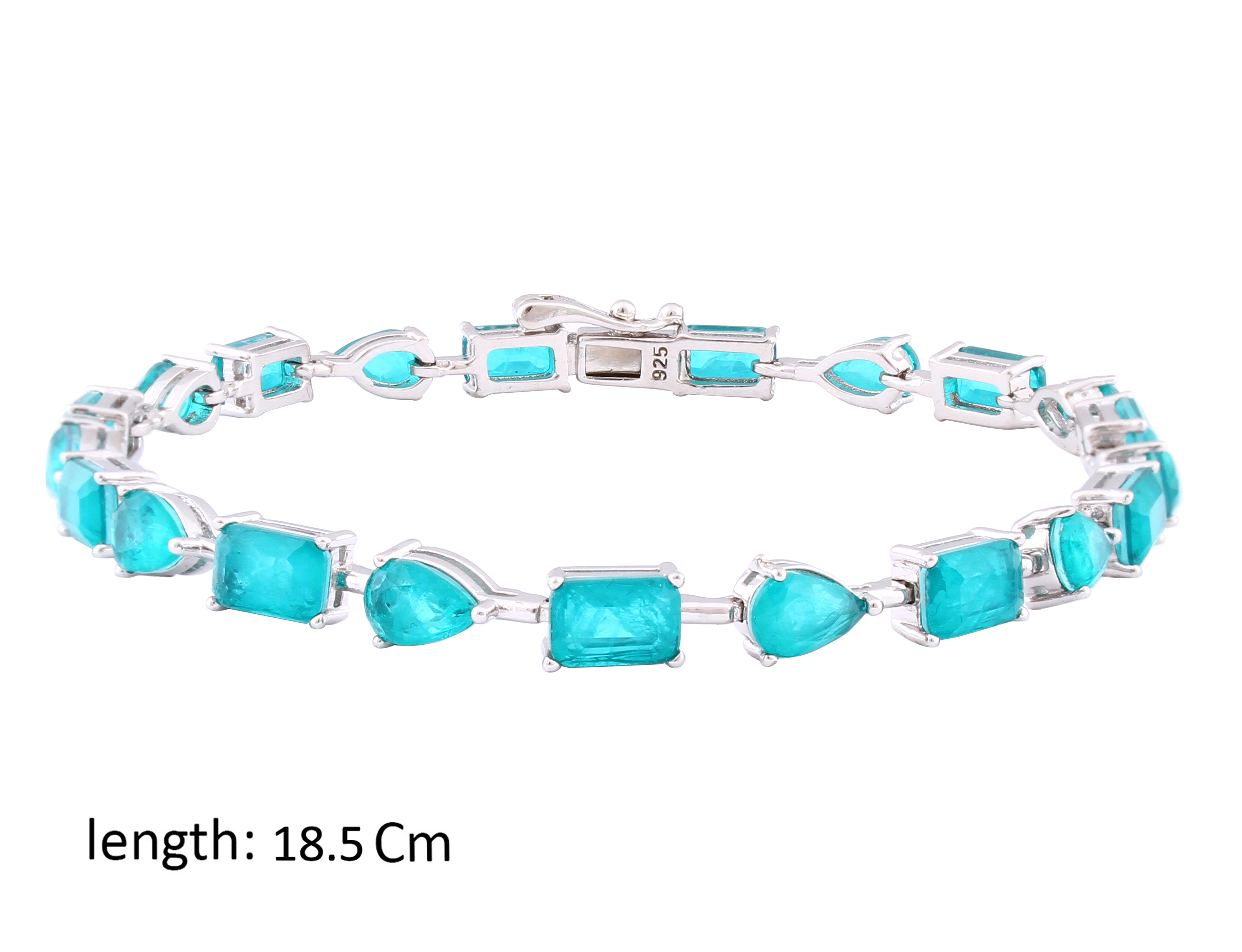 Asfour Crystal Tennis Bracelet With Turquoise Pear & Emerald Zircon In 925 Sterling Silver