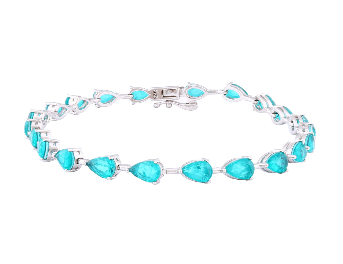 Asfour Crystal Tennis Bracelet With Pear Cut Turquoise Zircon In 925 Sterling Silver