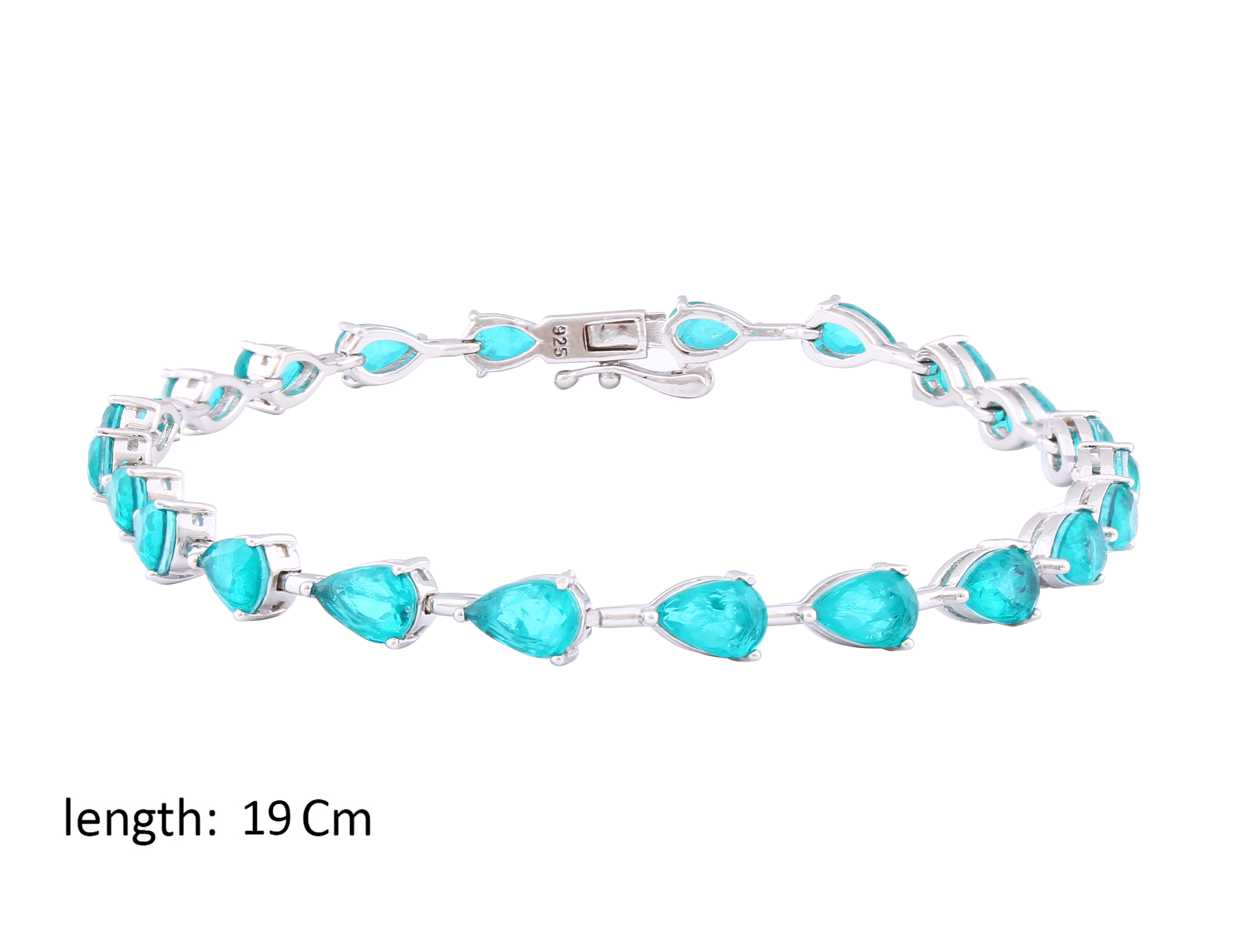 Asfour Crystal Tennis Bracelet With Pear Cut Turquoise Zircon In 925 Sterling Silver