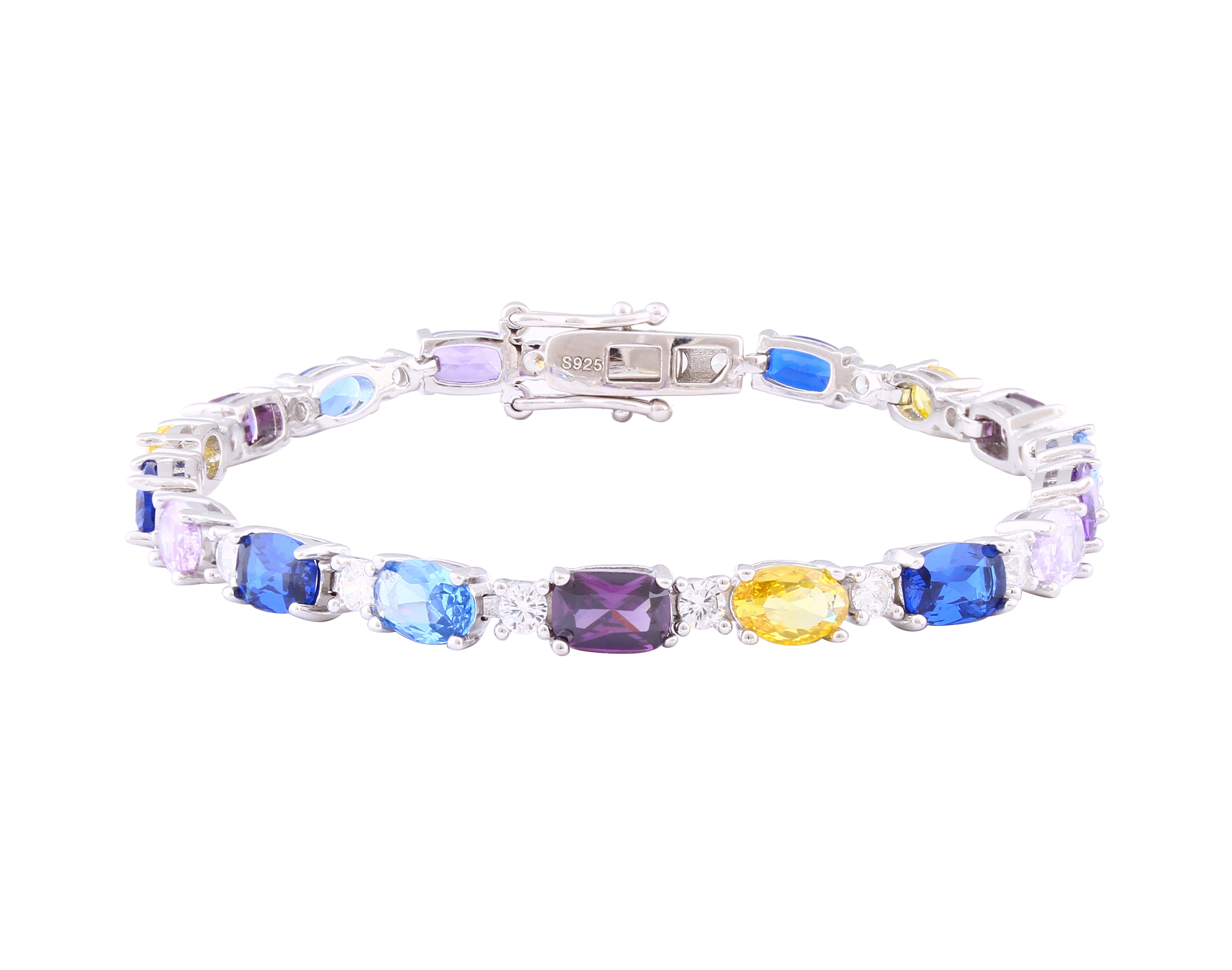 Asfour Crystal Tennis Bracelet With Multi Color Zircon Stones In 925 Sterling Silver