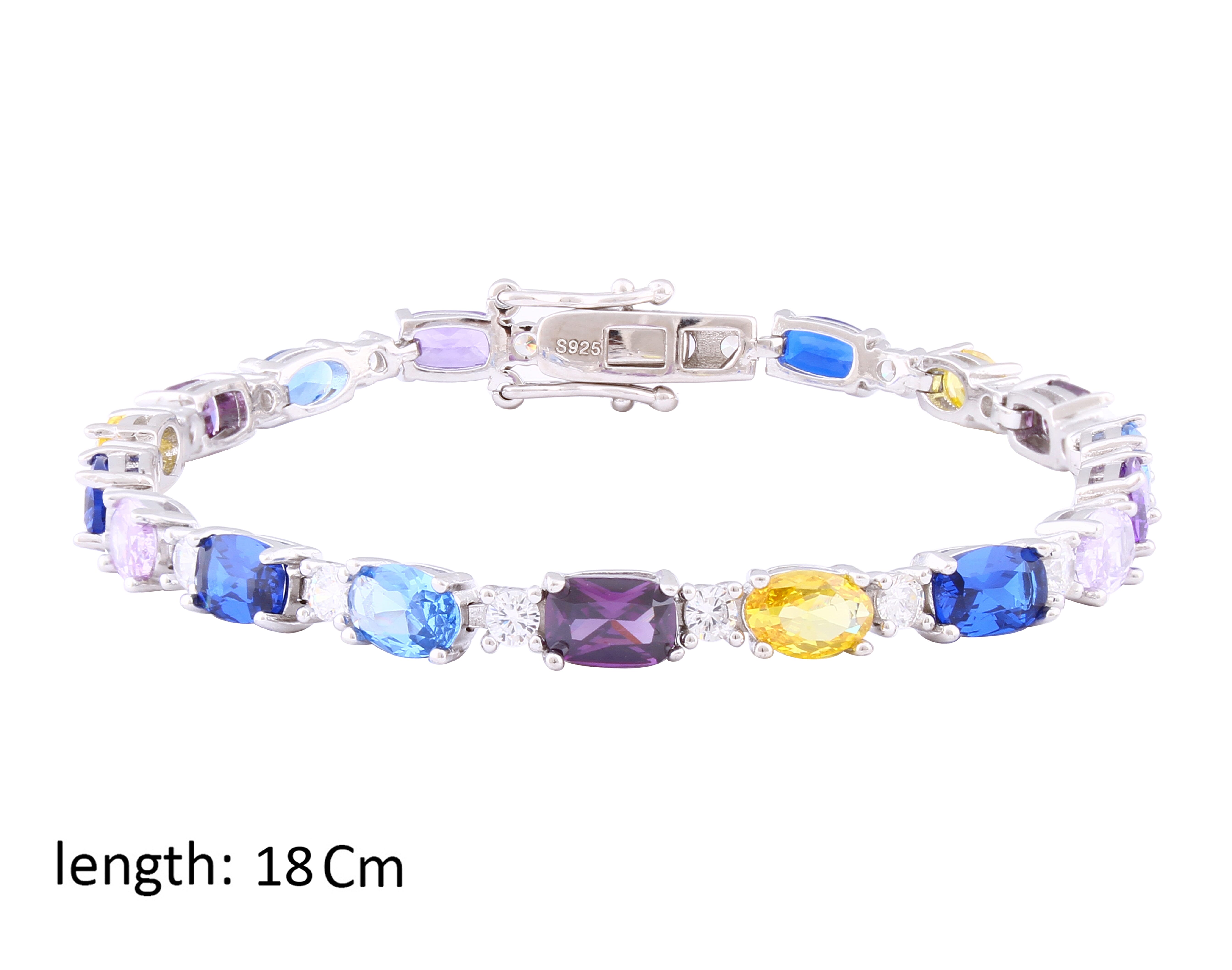 Asfour Crystal Tennis Bracelet With Multi Color Zircon Stones In 925 Sterling Silver