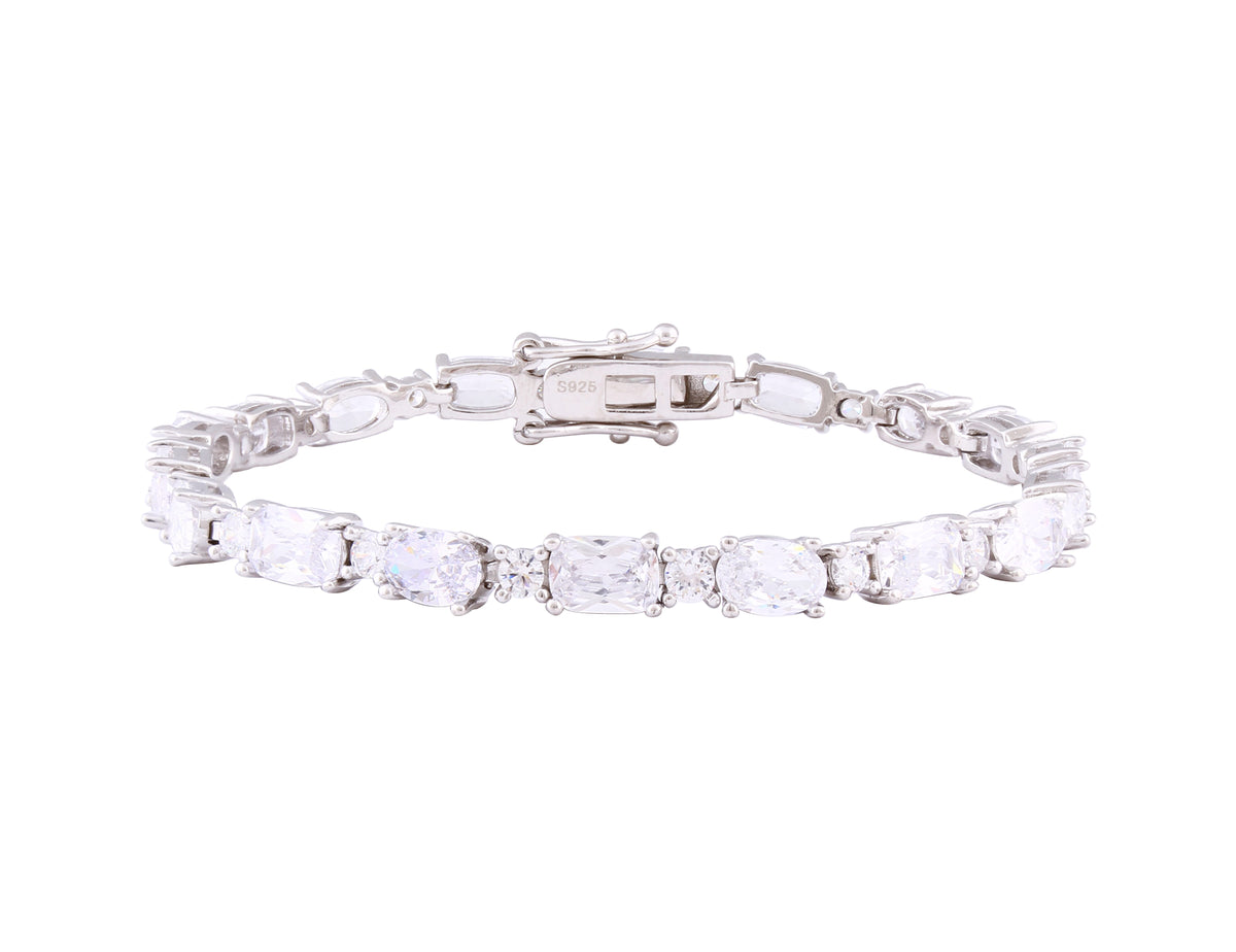 Asfour Crystal Tennis Bracelet With Multi Shape Zircon Stones In 925 Sterling Silver