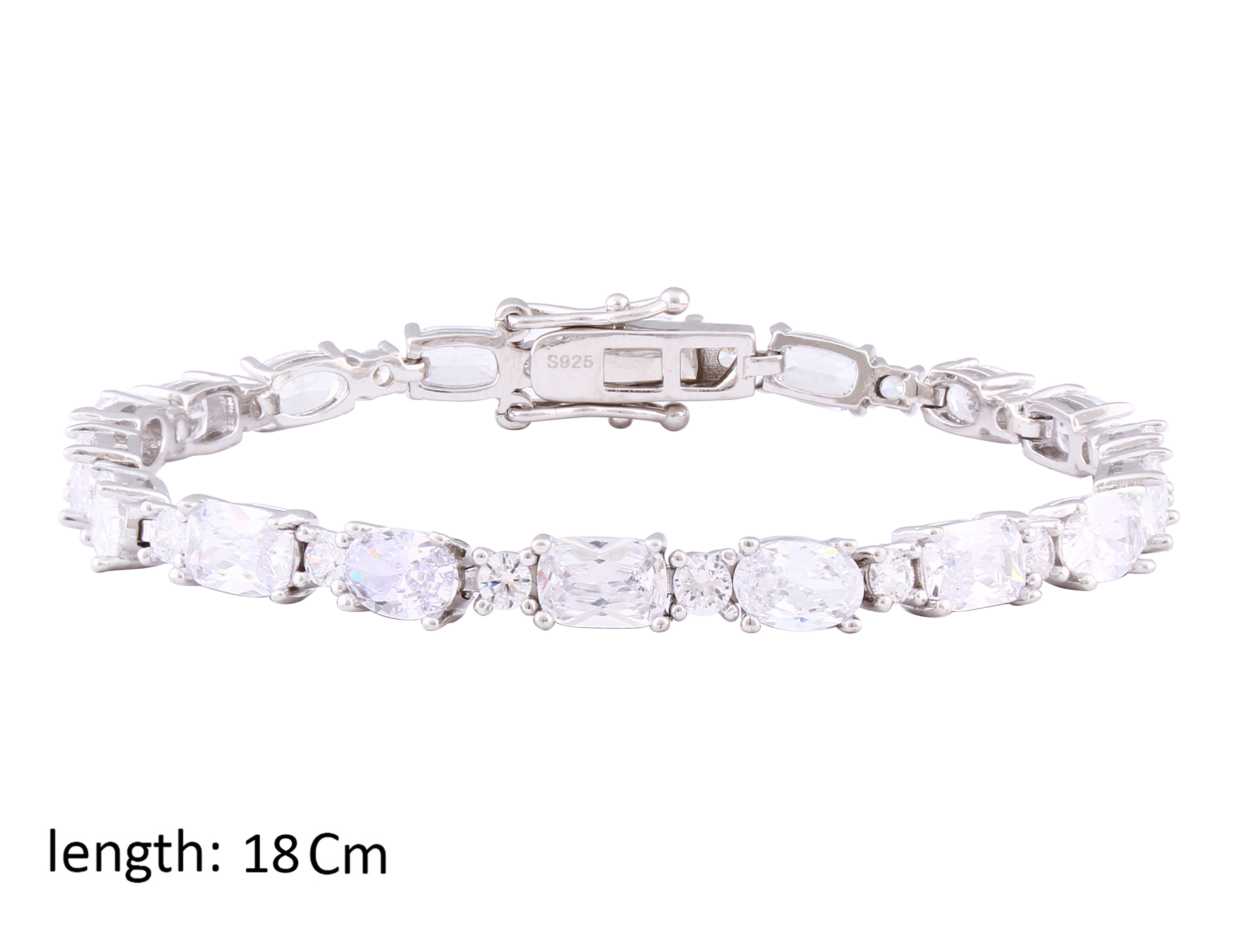 Asfour Crystal Tennis Bracelet With Multi Shape Zircon Stones In 925 Sterling Silver