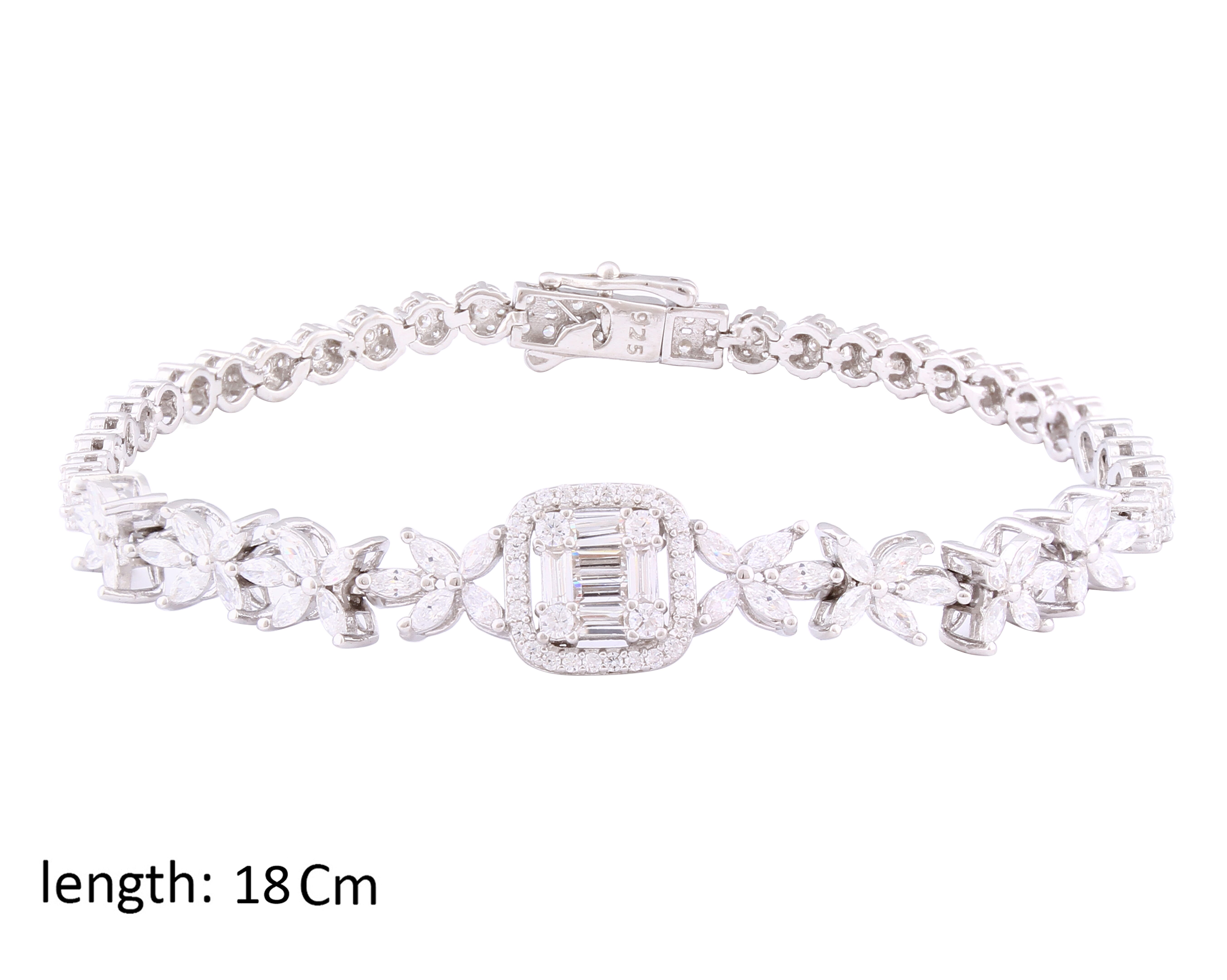 Asfour Crystal Tennis Bracelet With Art Deco Design In 925 Sterling Silver