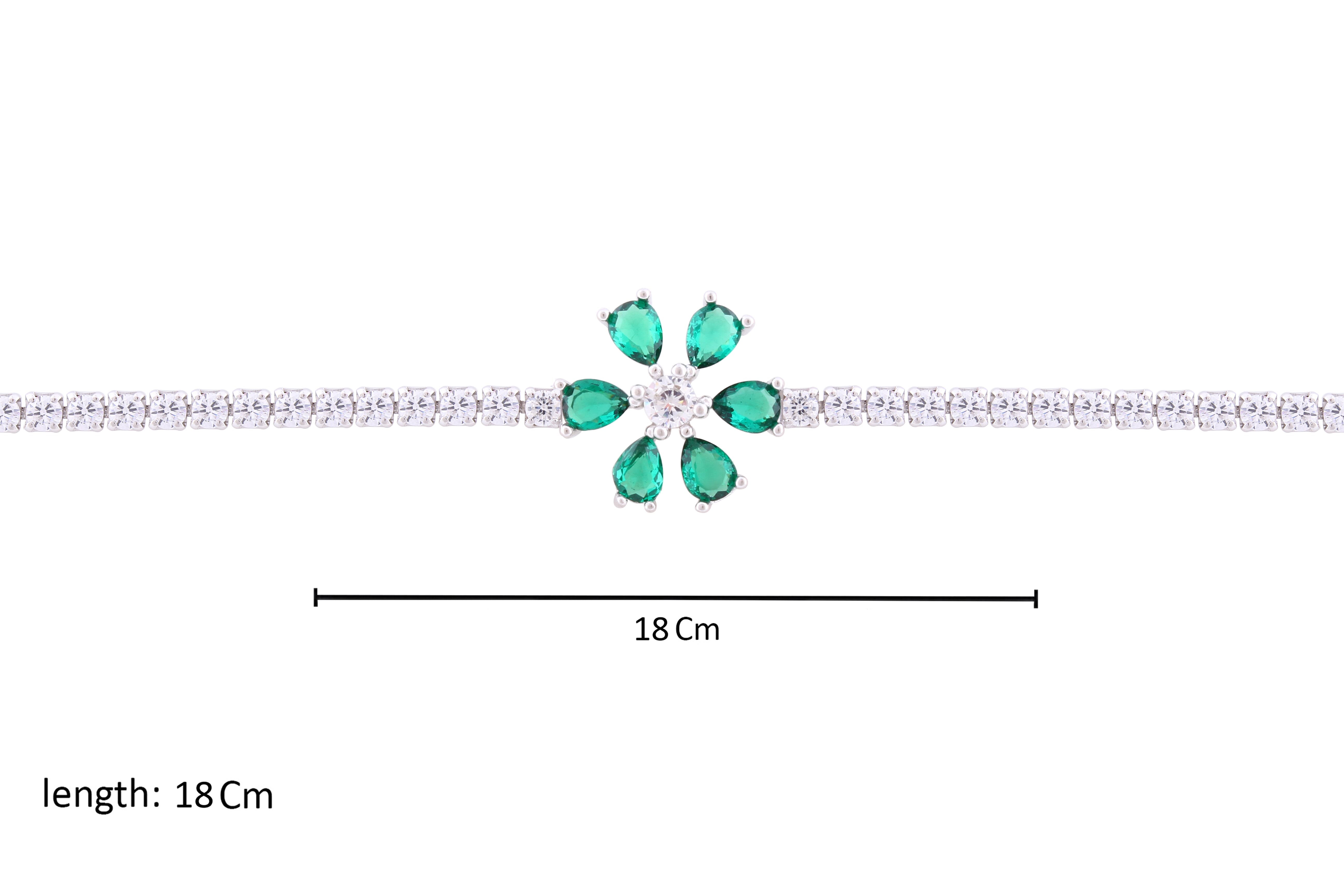 Asfour Crystal Tennis Bracelet With Emerald Flower Design In 925 Sterling Silver