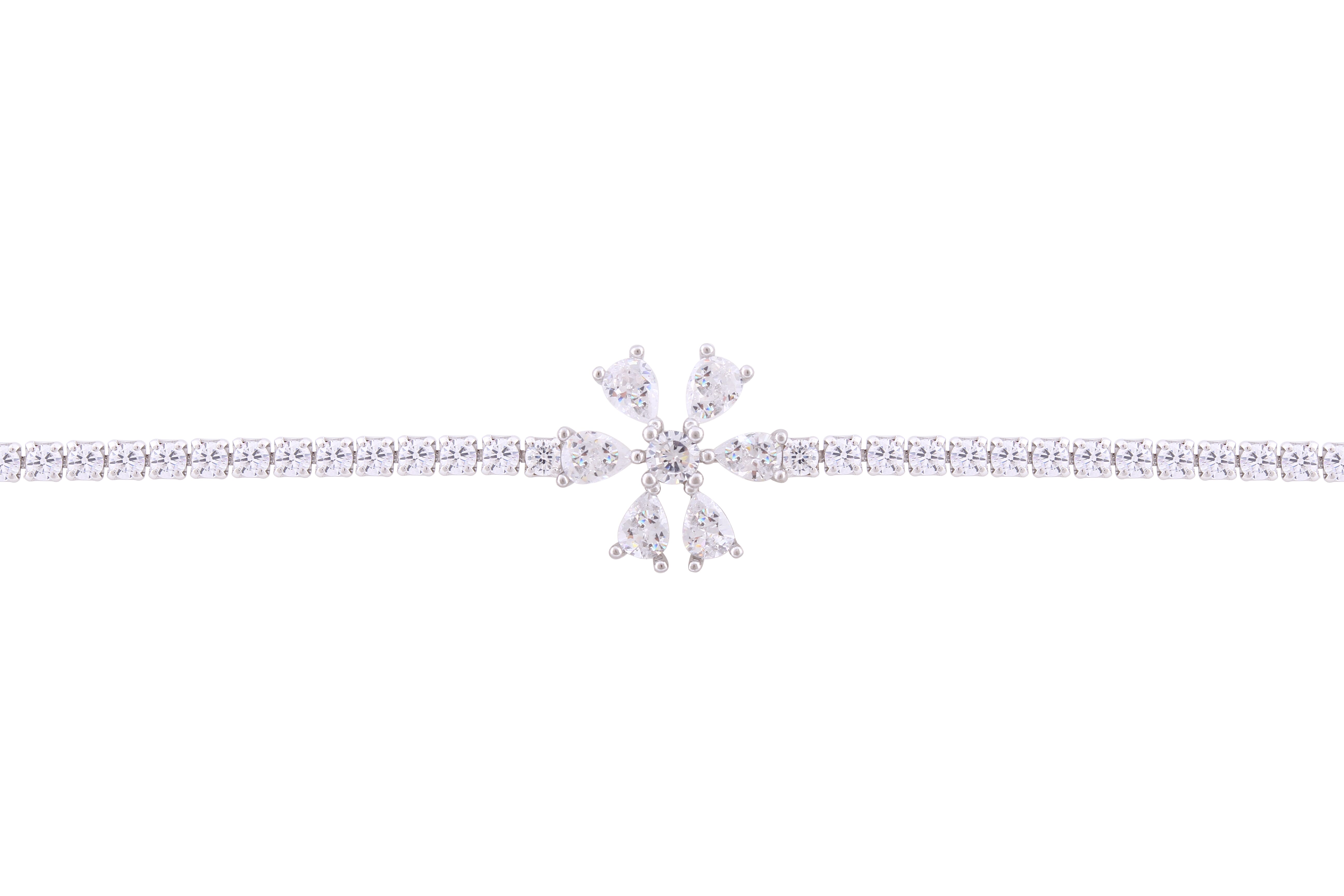 Asfour Crystal Tennis Bracelet With Flower Design In 925 Sterling Silver