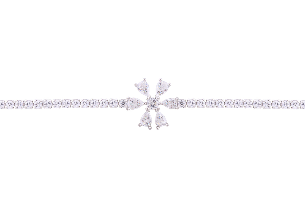 Asfour Crystal Tennis Bracelet With Flower Design In 925 Sterling Silver