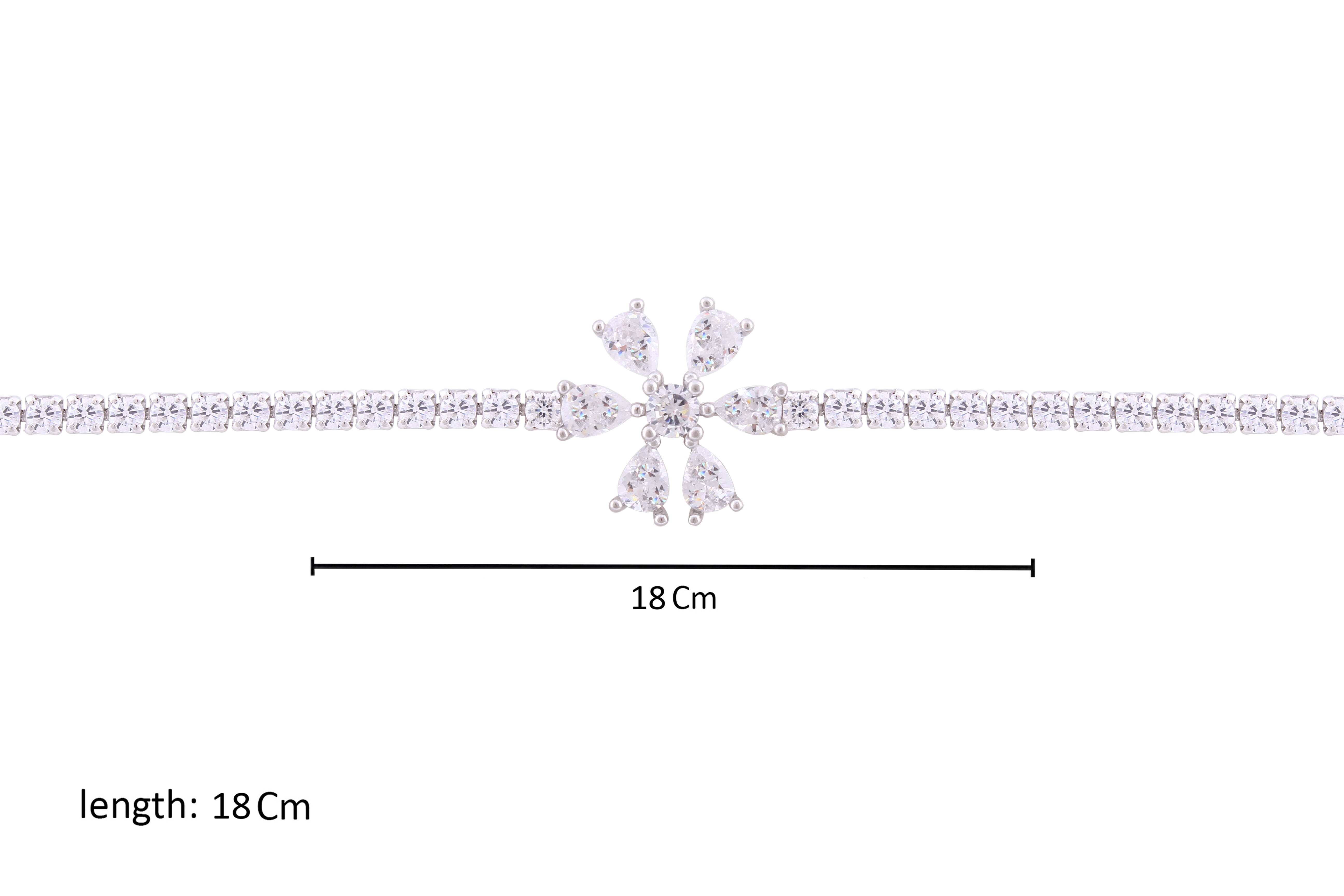 Asfour Crystal Tennis Bracelet With Flower Design In 925 Sterling Silver