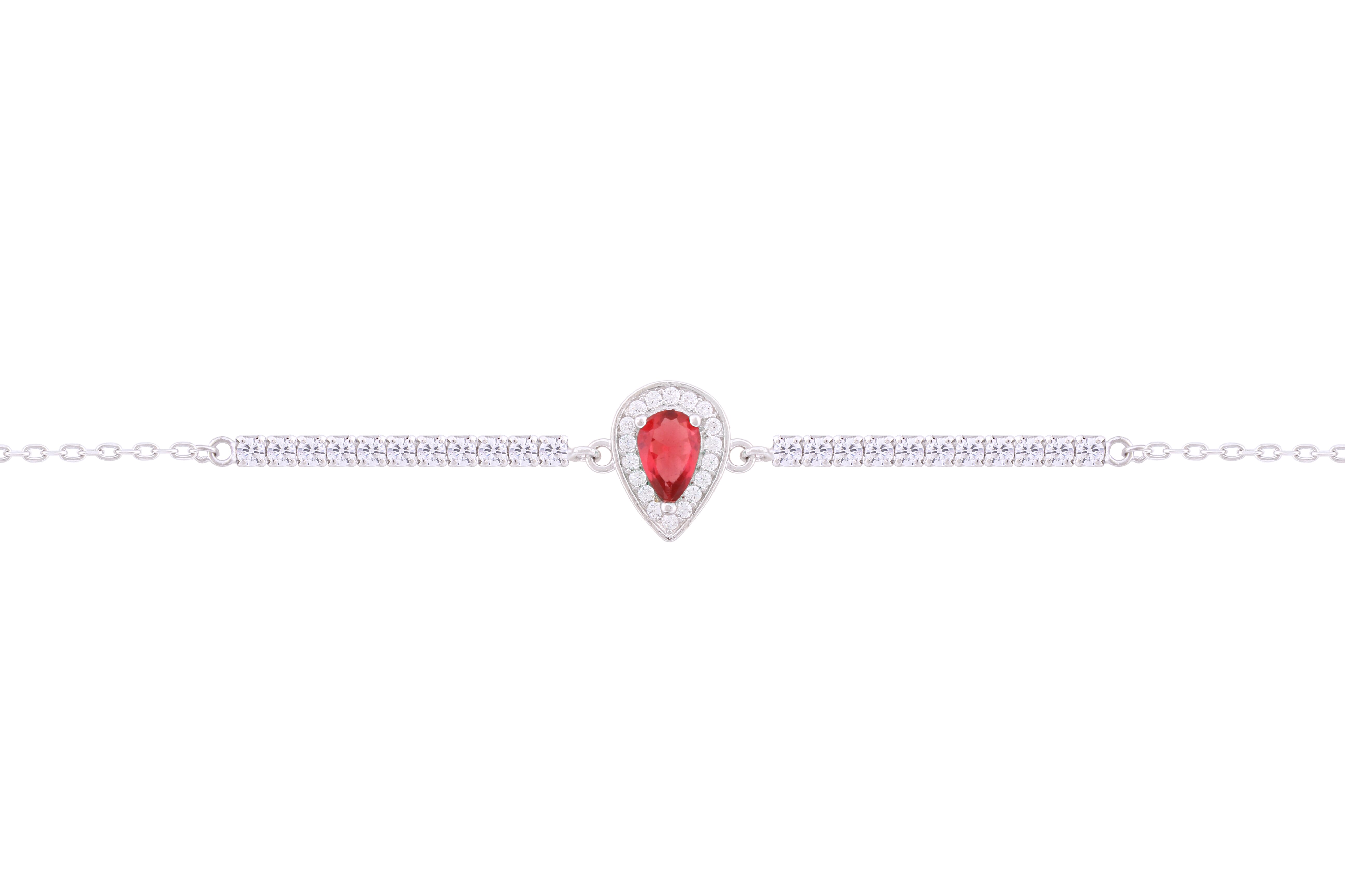 Asfour Crystal Chain Bracelet With Fuchsia Pear Design In 925 Sterling Silver