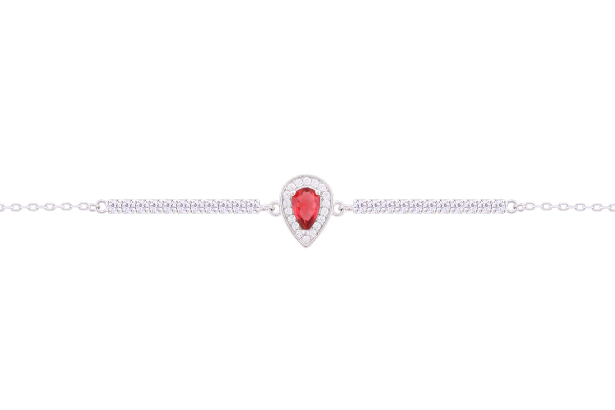 Asfour Crystal Chain Bracelet With Fuchsia Pear Design In 925 Sterling Silver