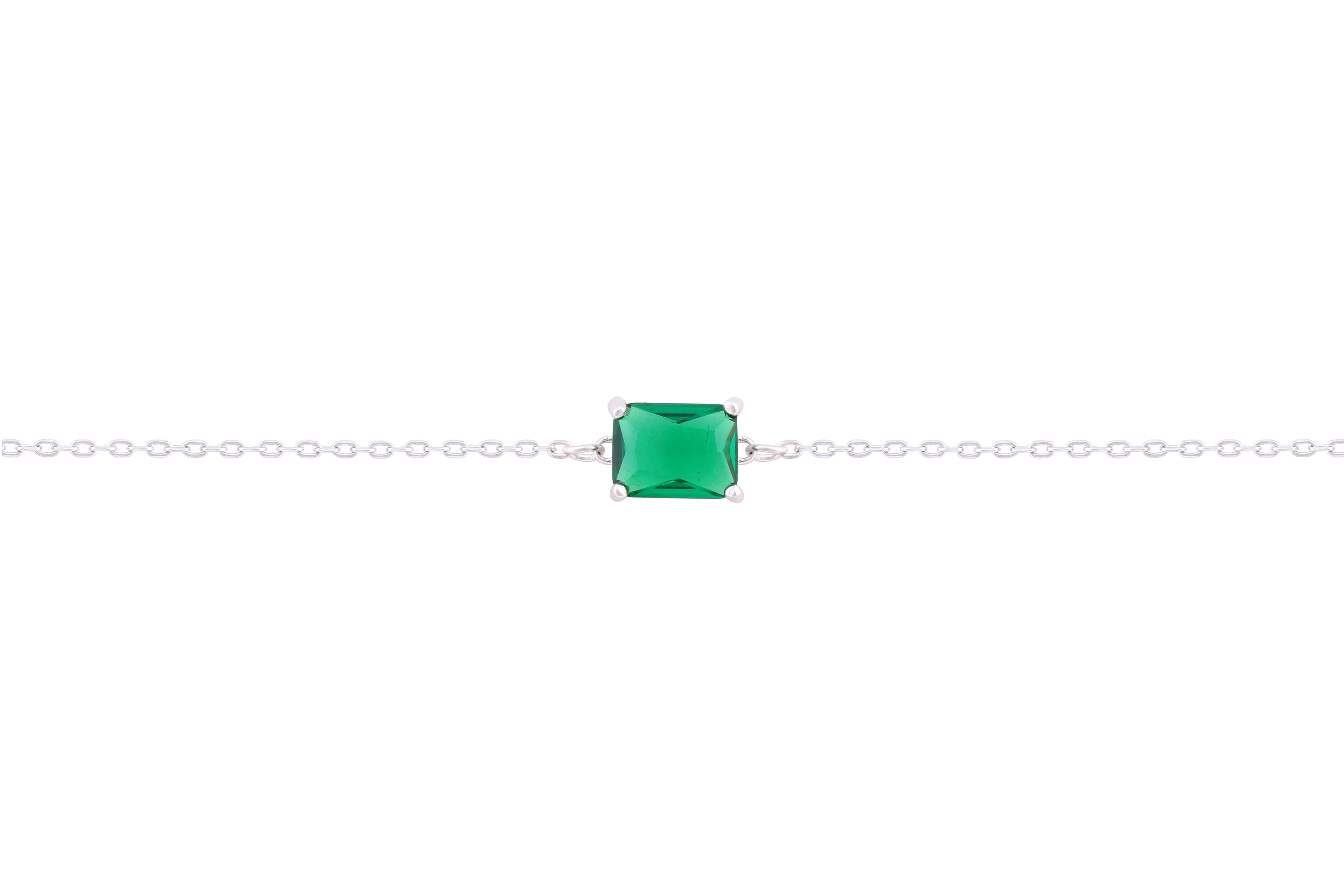 Asfour Crystal Chain Bracelet With Emerald Zircon Stone In 925 Sterling Silver