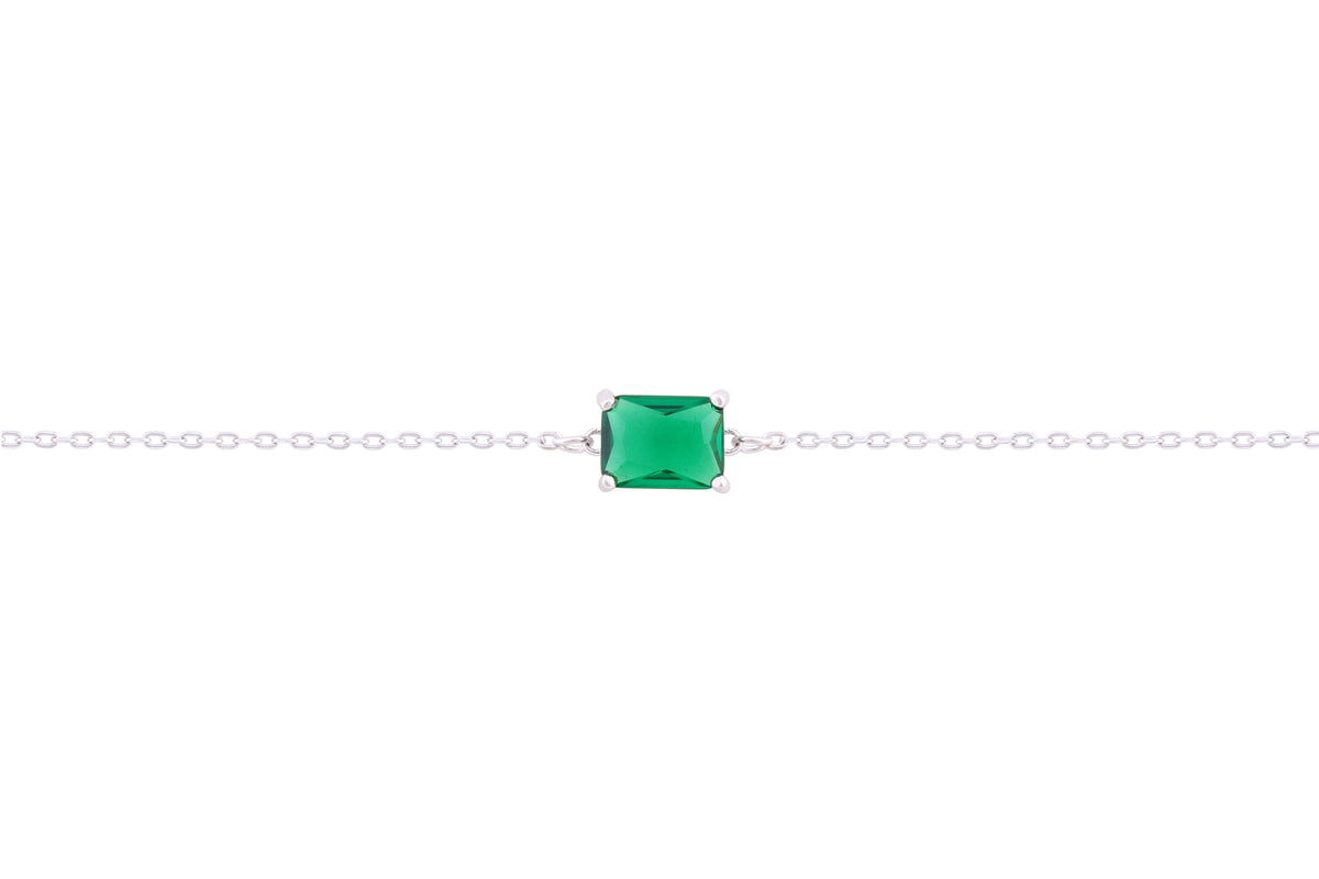 Asfour Crystal Chain Bracelet With Emerald Zircon Stone In 925 Sterling Silver