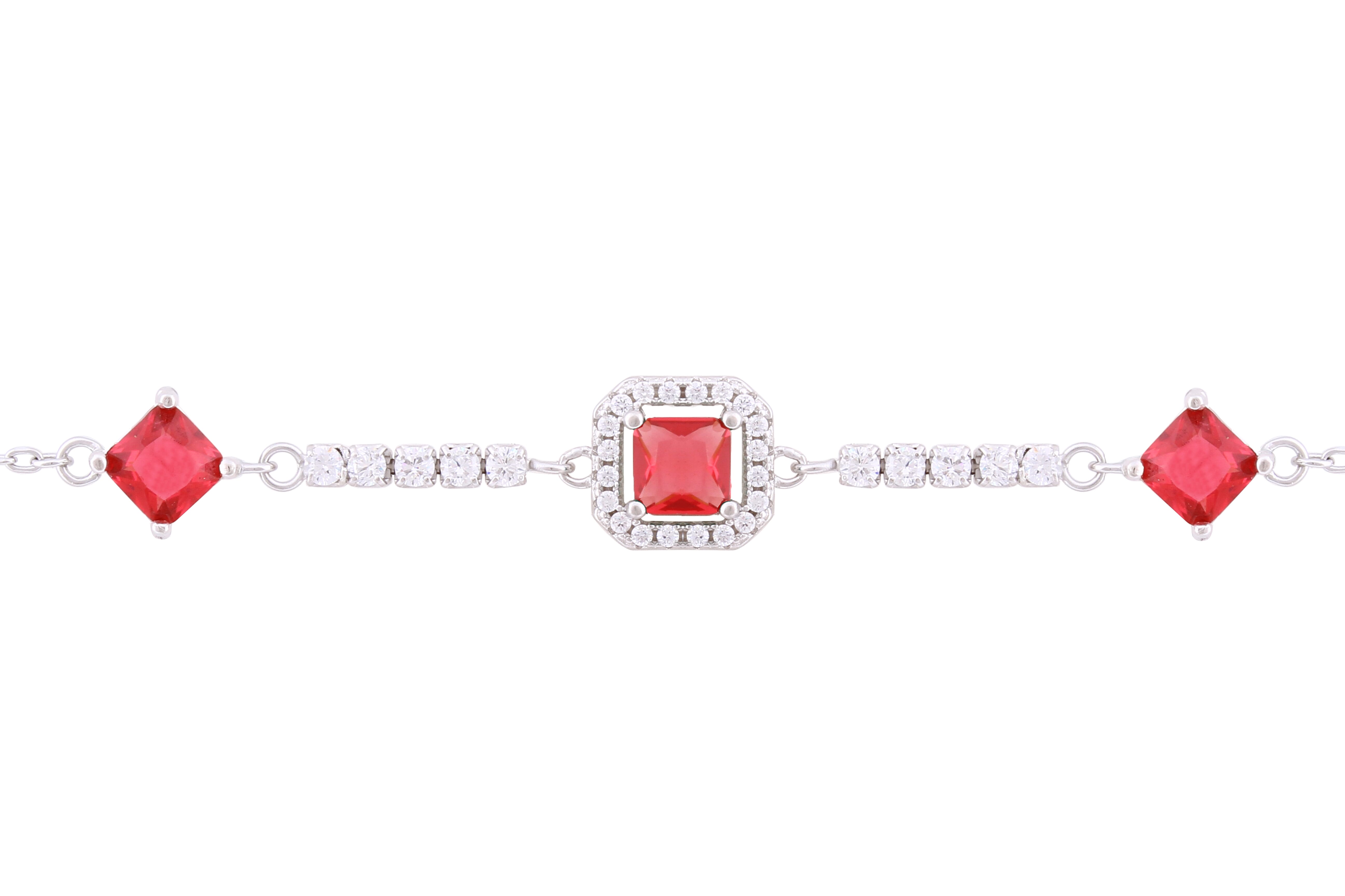 Asfour Crystal Chain Bracelet With Fuchsia Decorative Design In 925 Sterling Silver