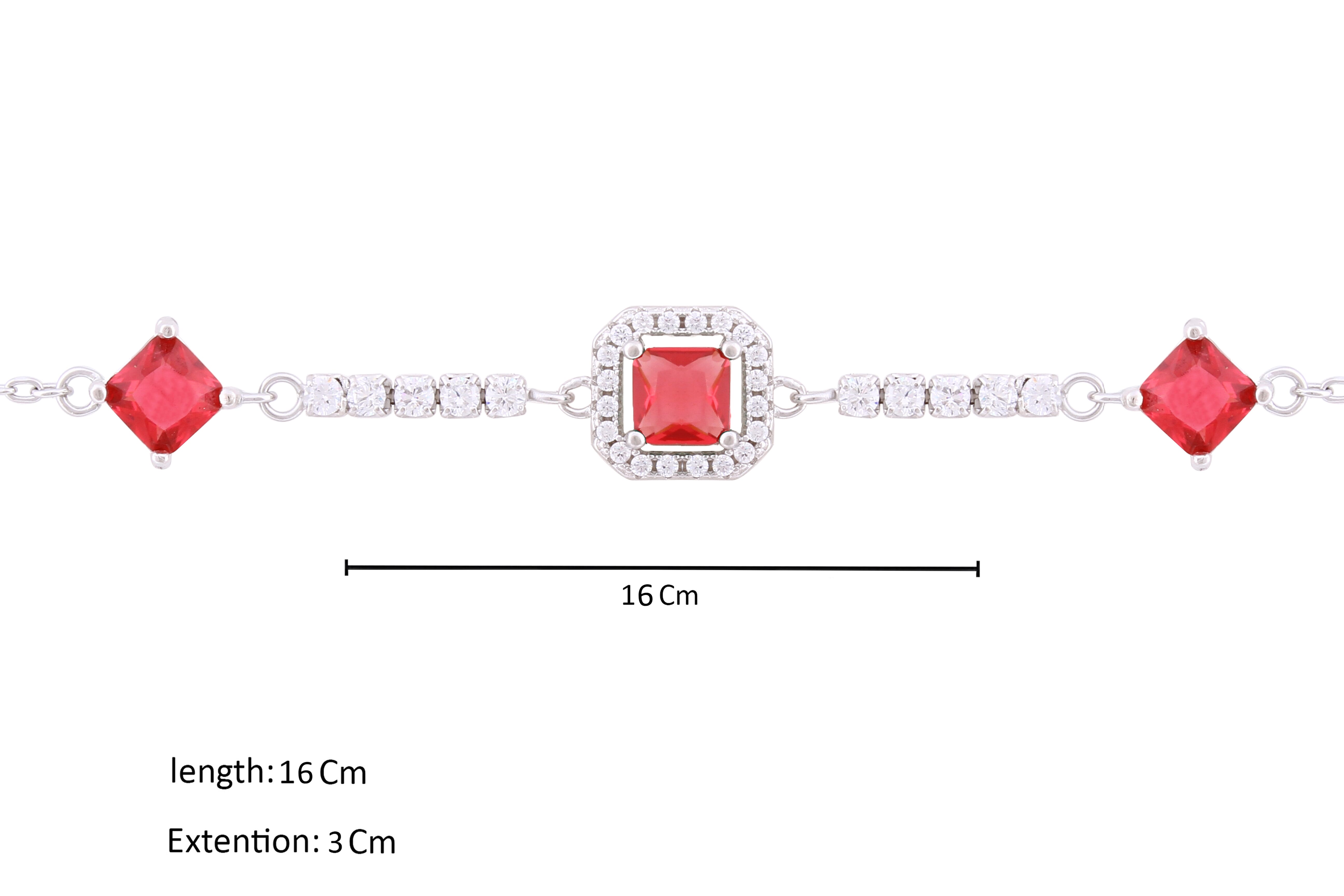 Asfour Crystal Chain Bracelet With Fuchsia Decorative Design In 925 Sterling Silver