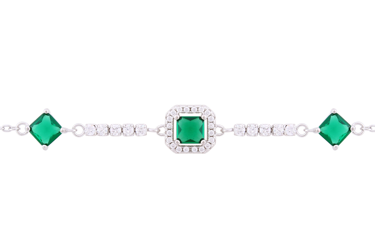 Asfour Crystal Chain Bracelet With Emerald Decorative Design In 925 Sterling Silver