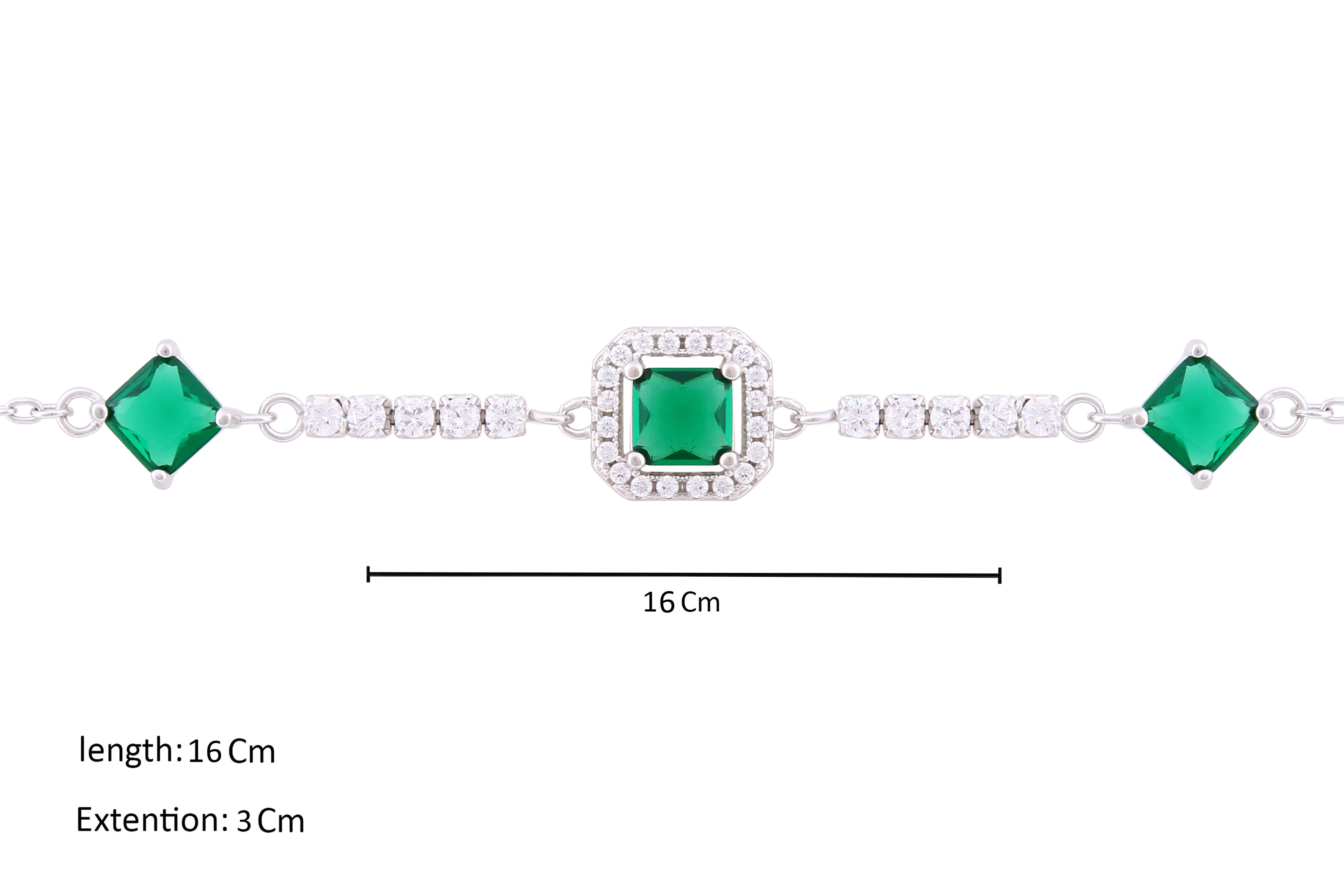 Asfour Crystal Chain Bracelet With Emerald Decorative Design In 925 Sterling Silver