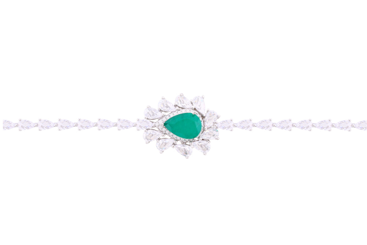 Asfour Crystal Tennis Bracelet With Emerald Pear Design In 925 Sterling Silver