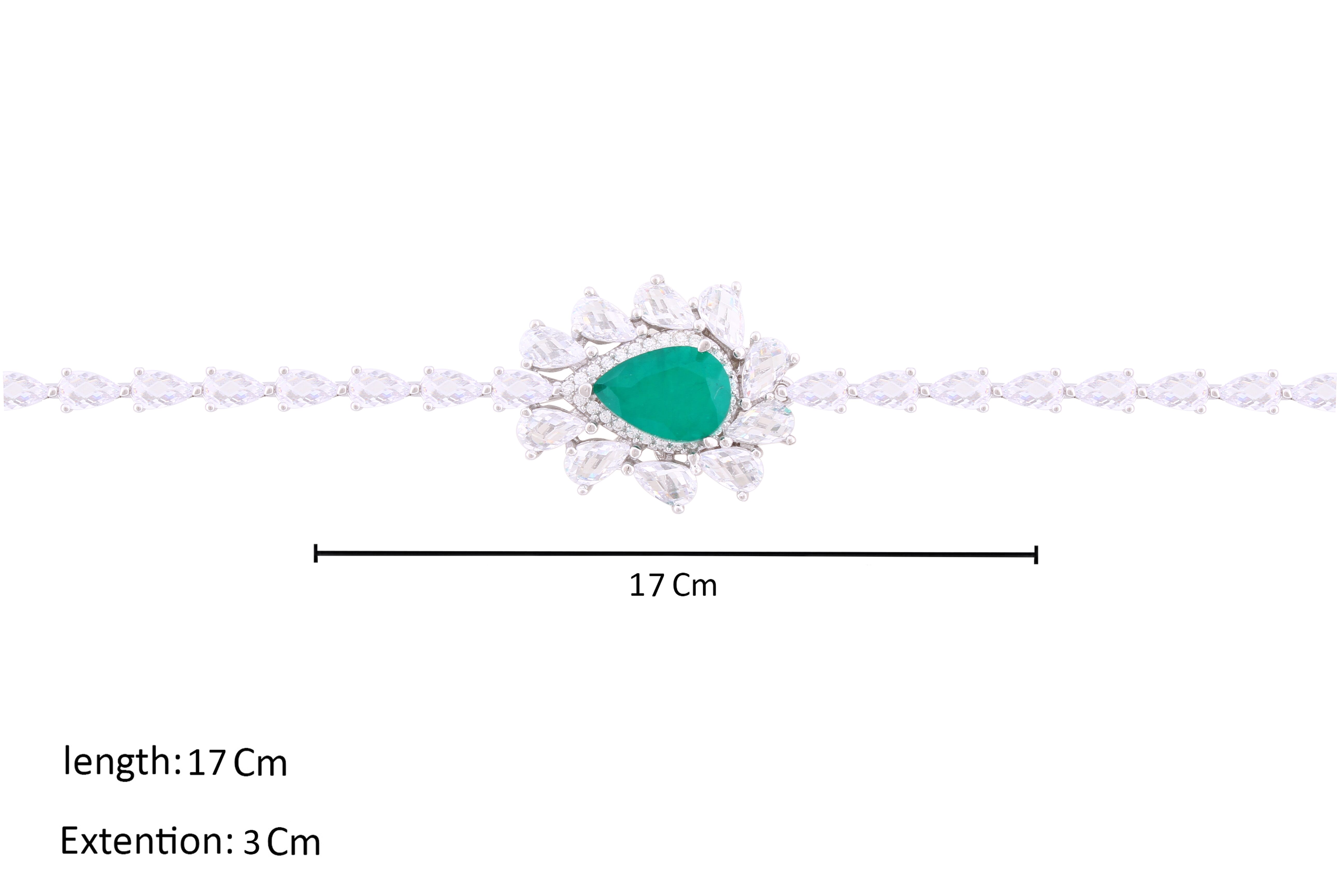 Asfour Crystal Tennis Bracelet With Emerald Pear Design In 925 Sterling Silver