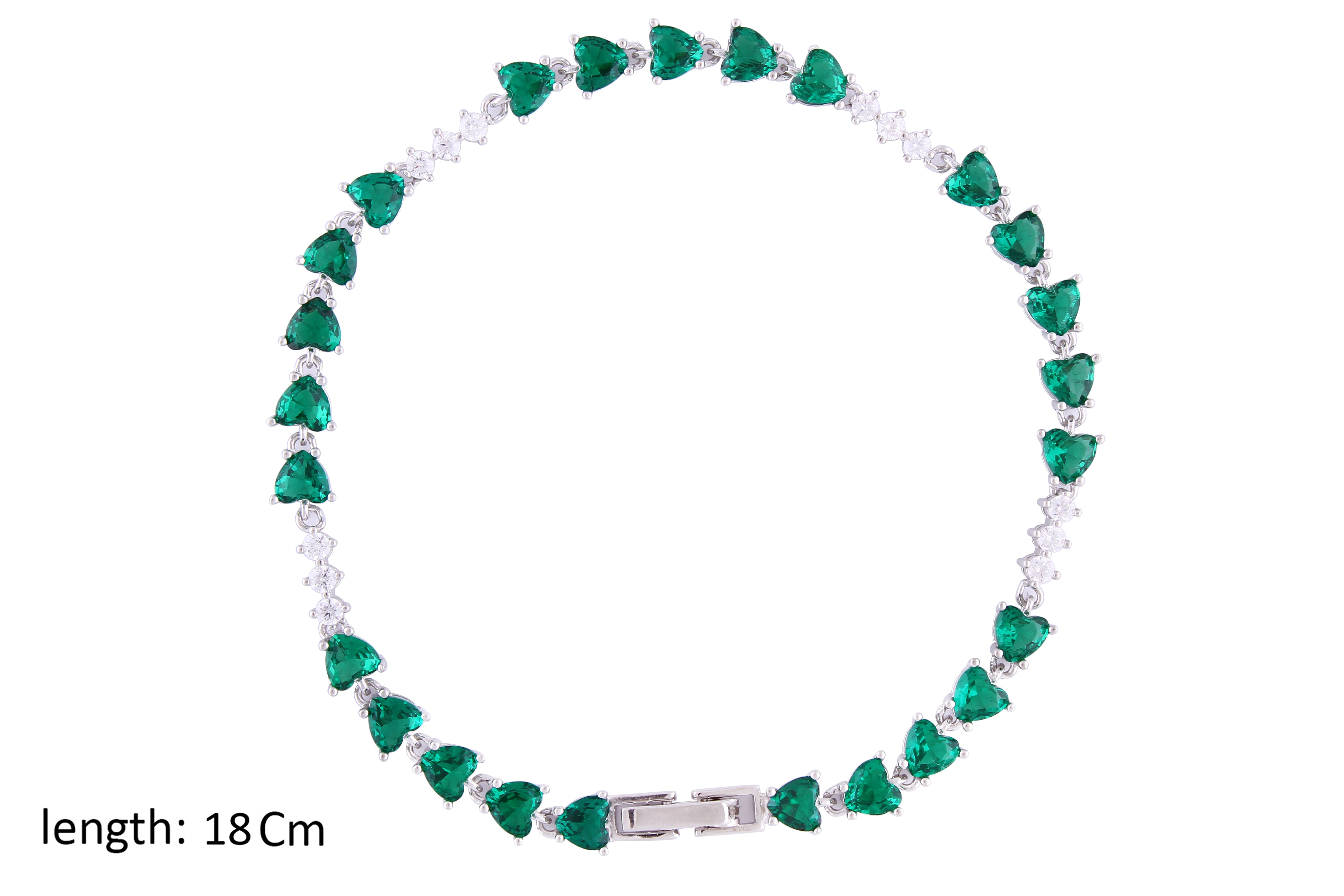 Asfour Crystal Tennis Bracelet With Emerald Heart Cut Zircon Stones In 925 Sterling Silver