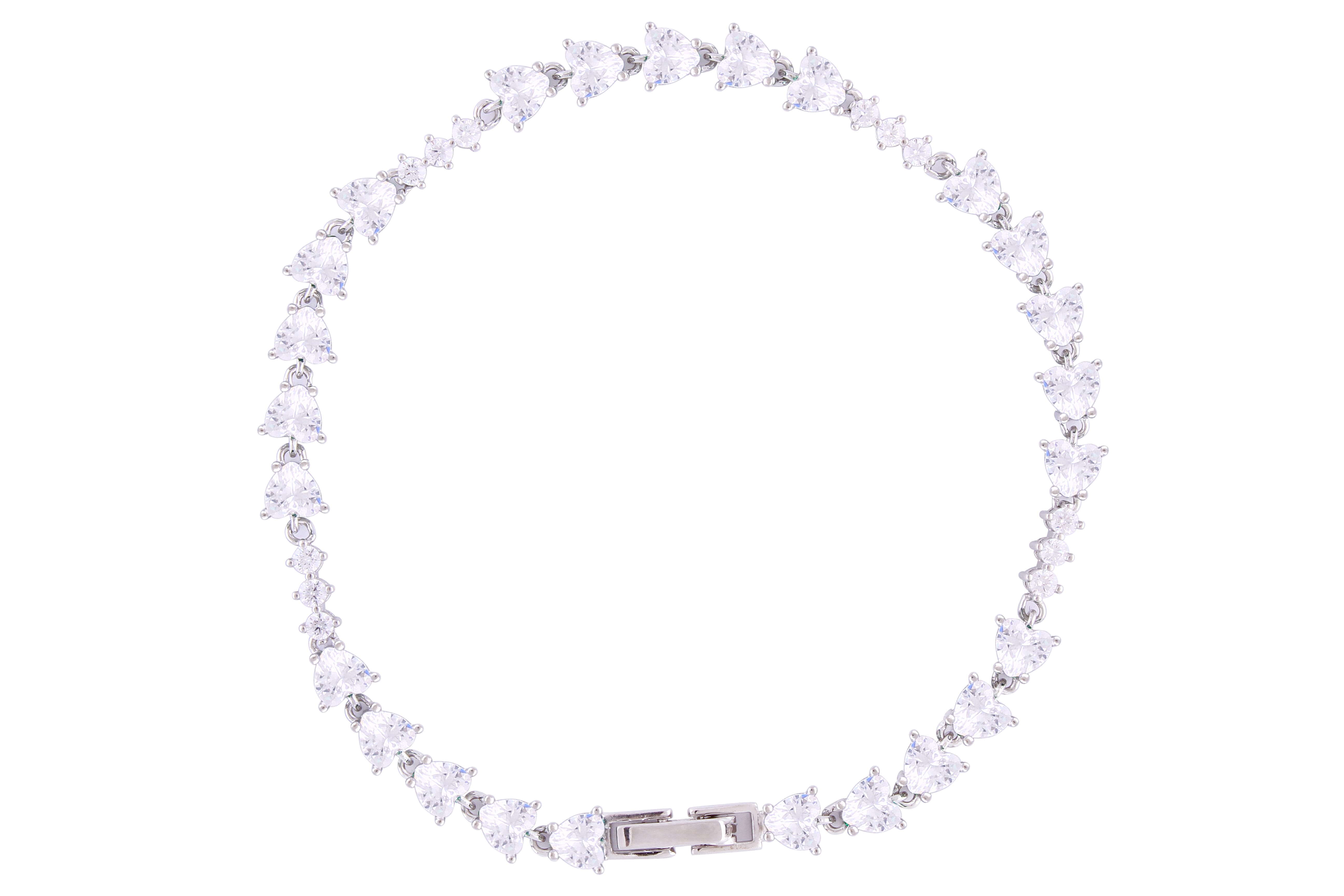 Asfour Crystal Tennis Bracelet With Heart Cut Zircon Stones In 925 Sterling Silver