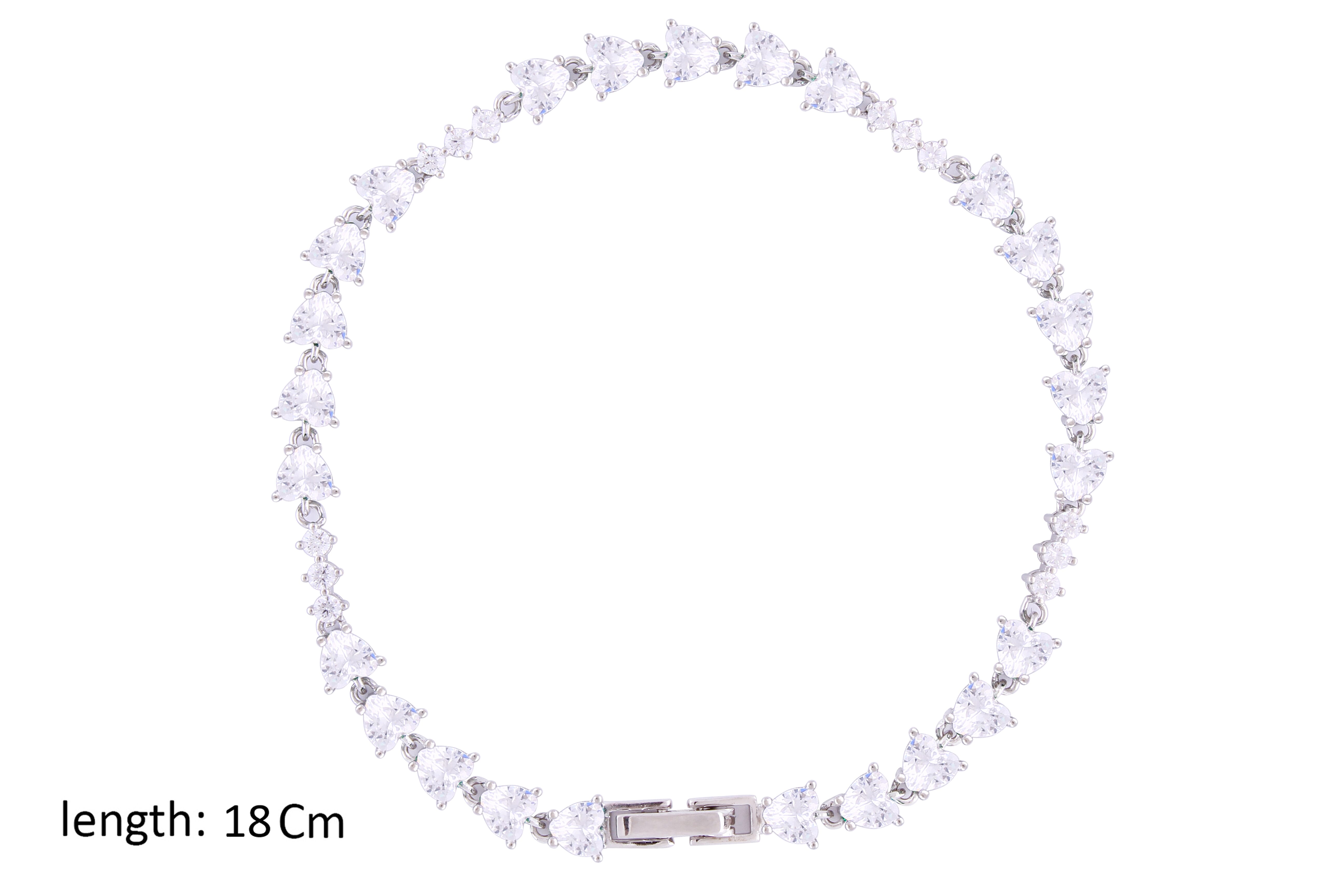 Asfour Crystal Tennis Bracelet With Heart Cut Zircon Stones In 925 Sterling Silver