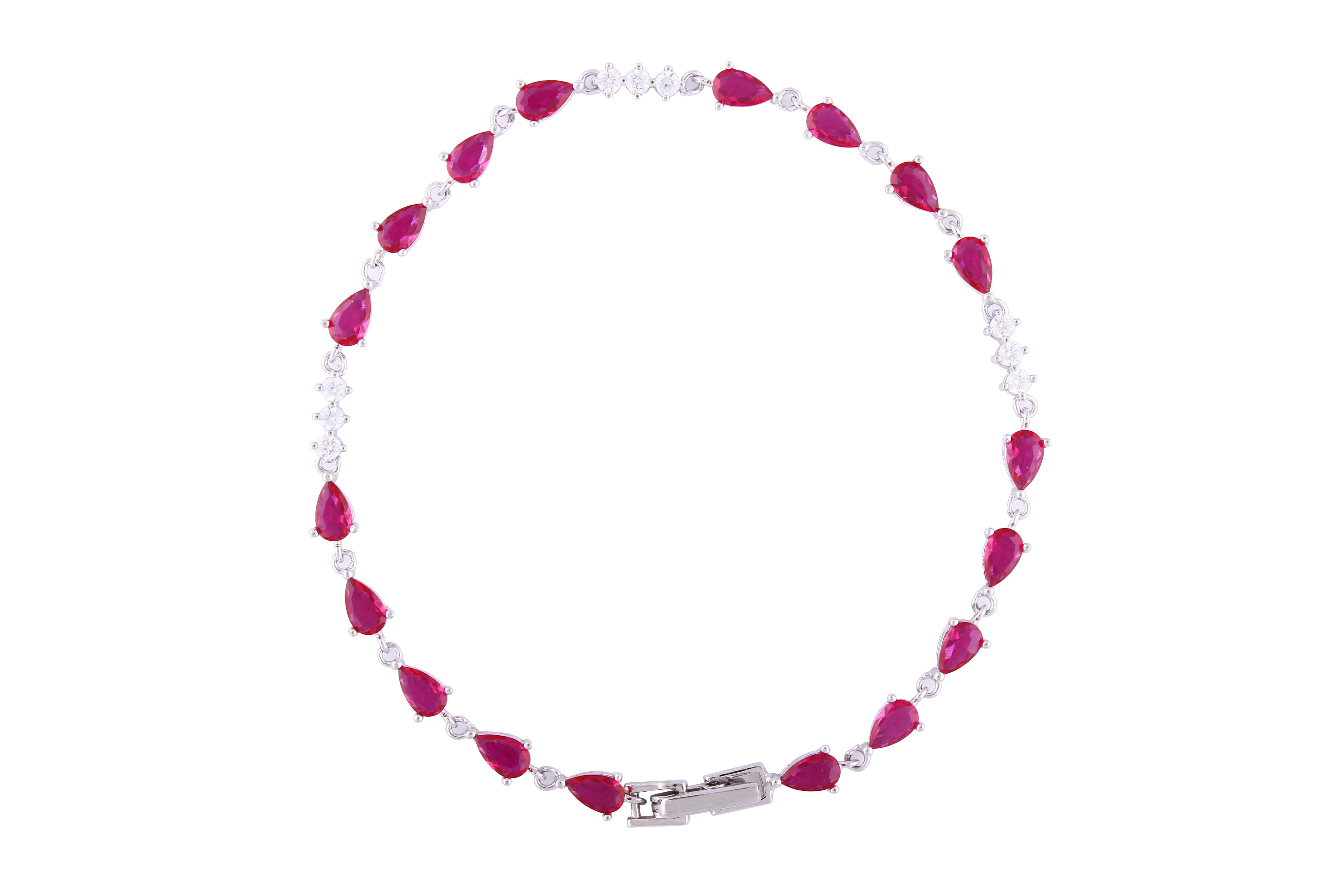 Asfour Crystal Tennis Bracelet With Fuchsia Pear Cut Zircon Stones In 925 Sterling Silver