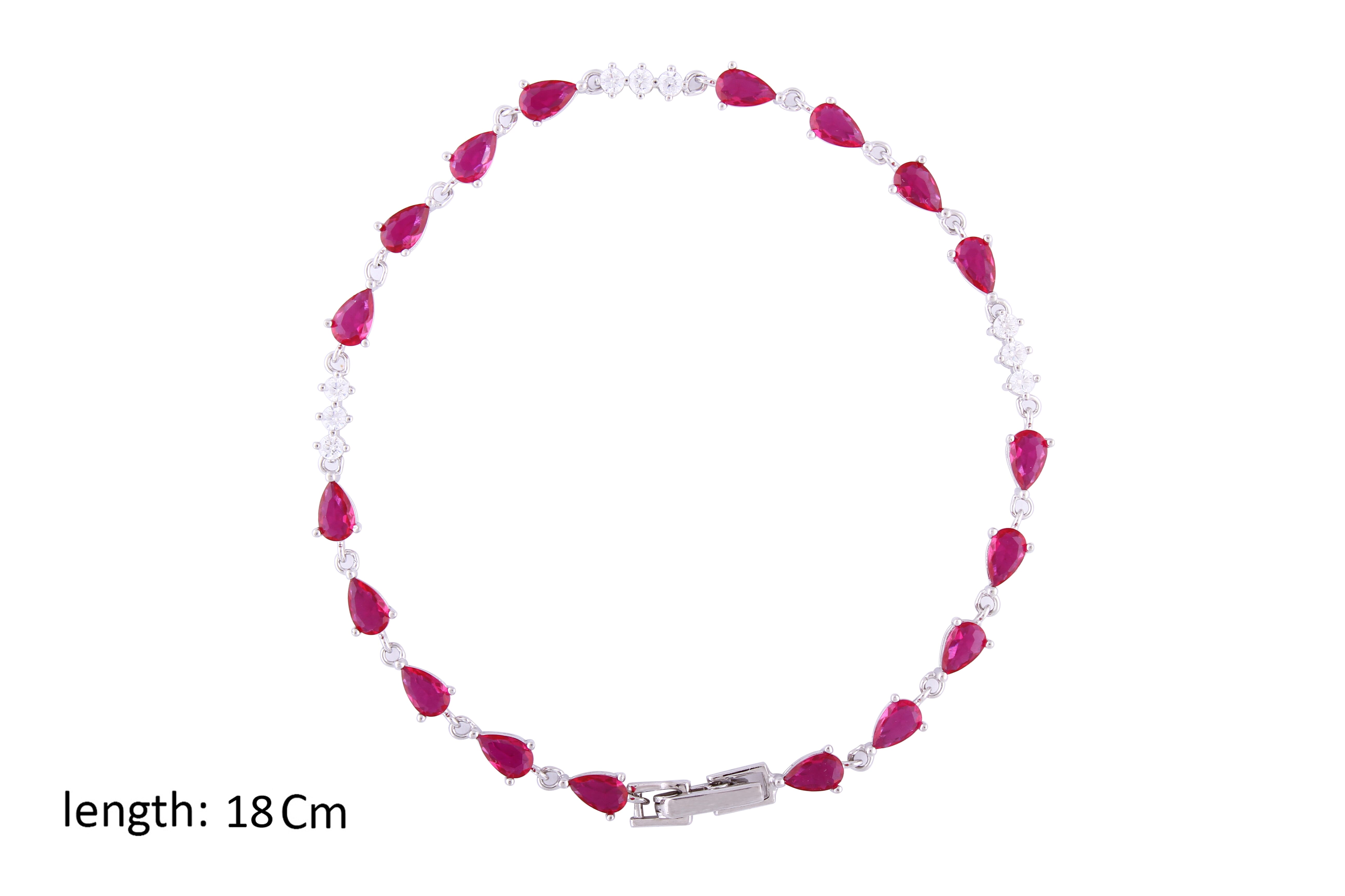 Asfour Crystal Tennis Bracelet With Fuchsia Pear Cut Zircon Stones In 925 Sterling Silver