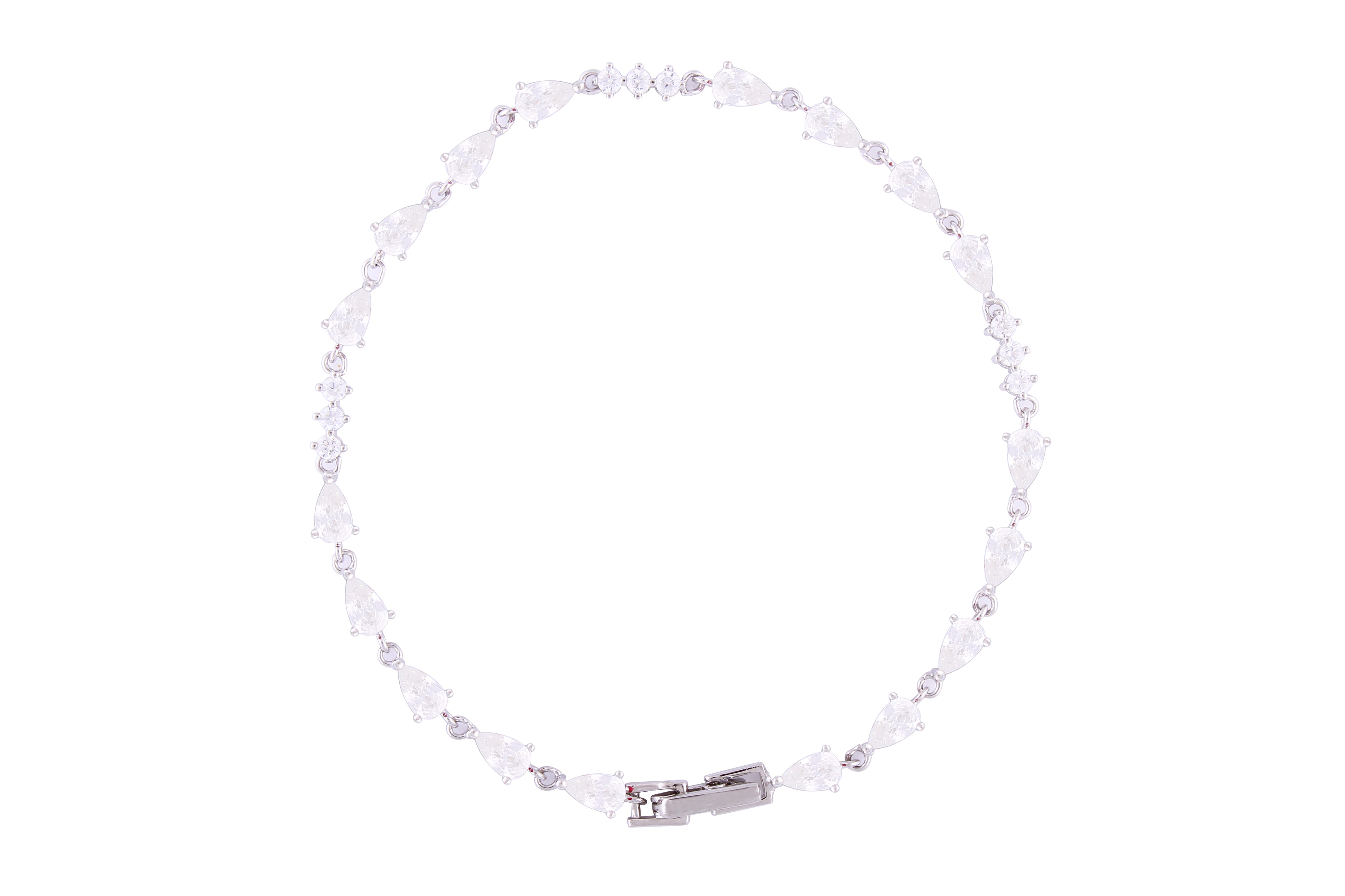 Asfour Crystal Tennis Bracelet With Pear Cut Zircon Stones In 925 Sterling Silver