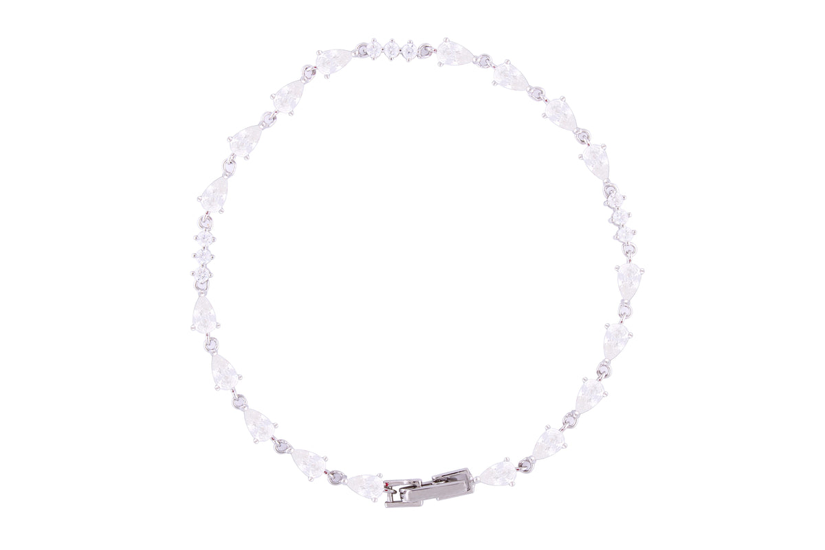 Asfour Crystal Tennis Bracelet With Pear Cut Zircon Stones In 925 Sterling Silver