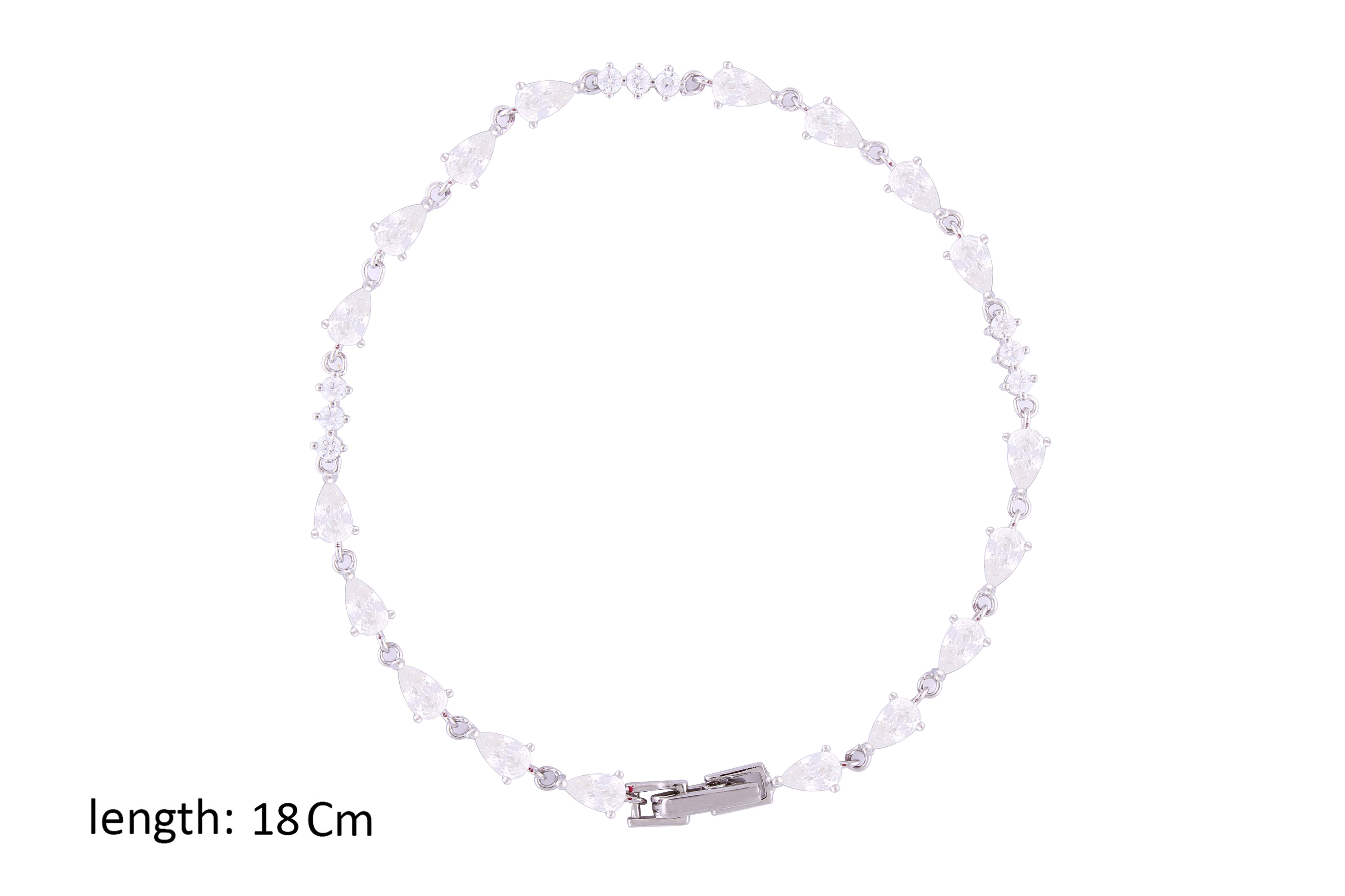 Asfour Crystal Tennis Bracelet With Pear Cut Zircon Stones In 925 Sterling Silver