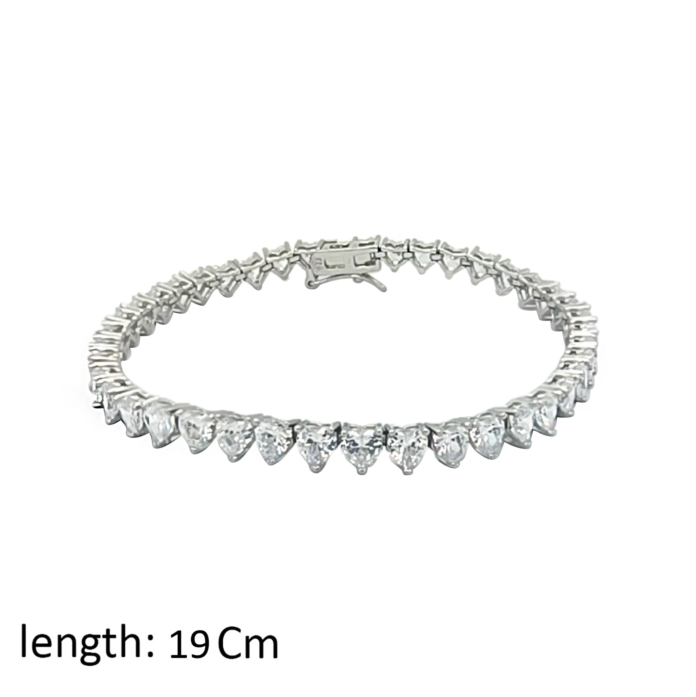 Asfour Crystal Tennis Bracelet With Hearts Cut Ziron Stones In 925 Sterling Silver-BD0134