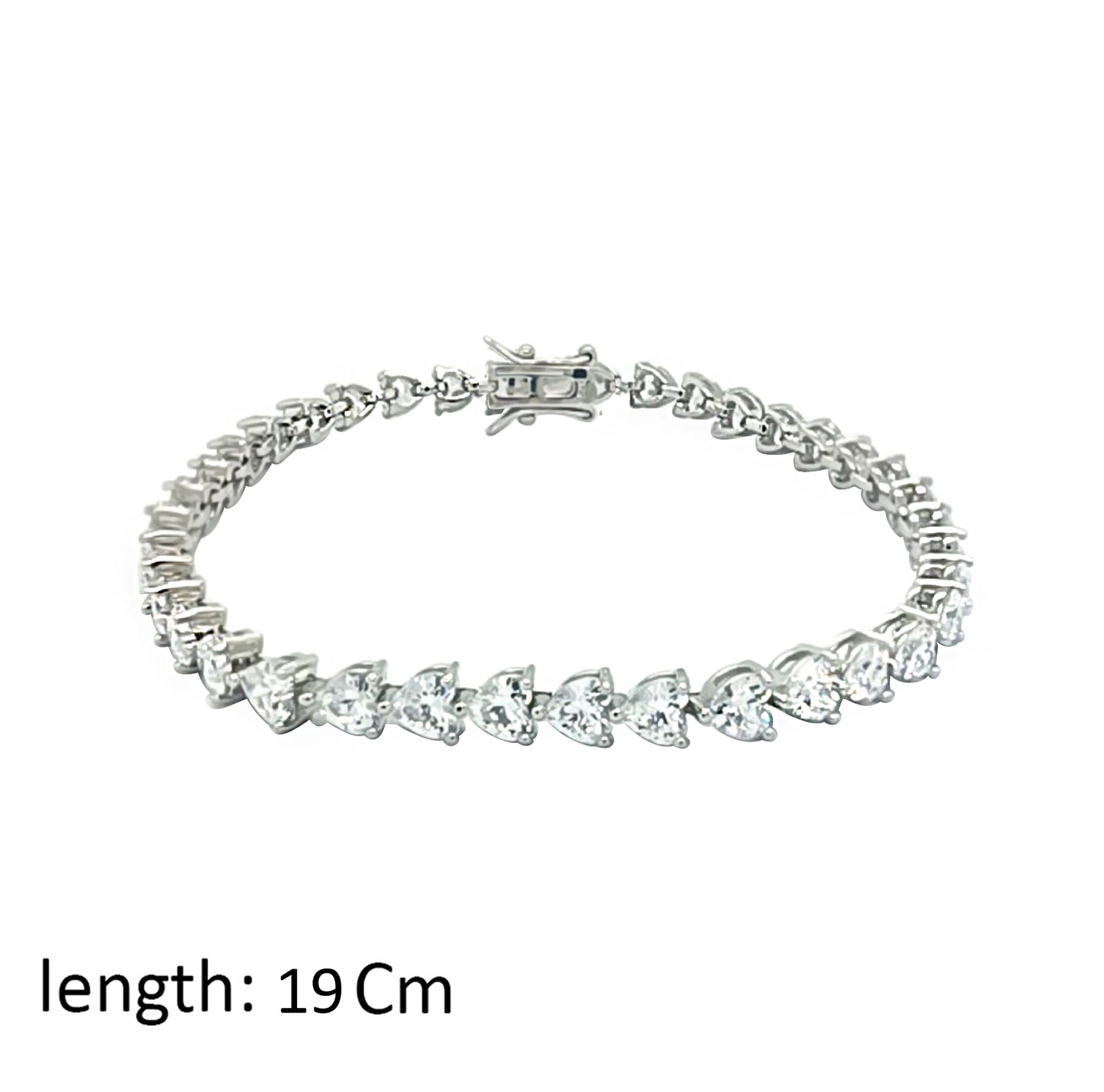 Asfour Crystal Tennis Bracelet With Hearts Cut Ziron Stones In 925 Sterling Silver-BD0135