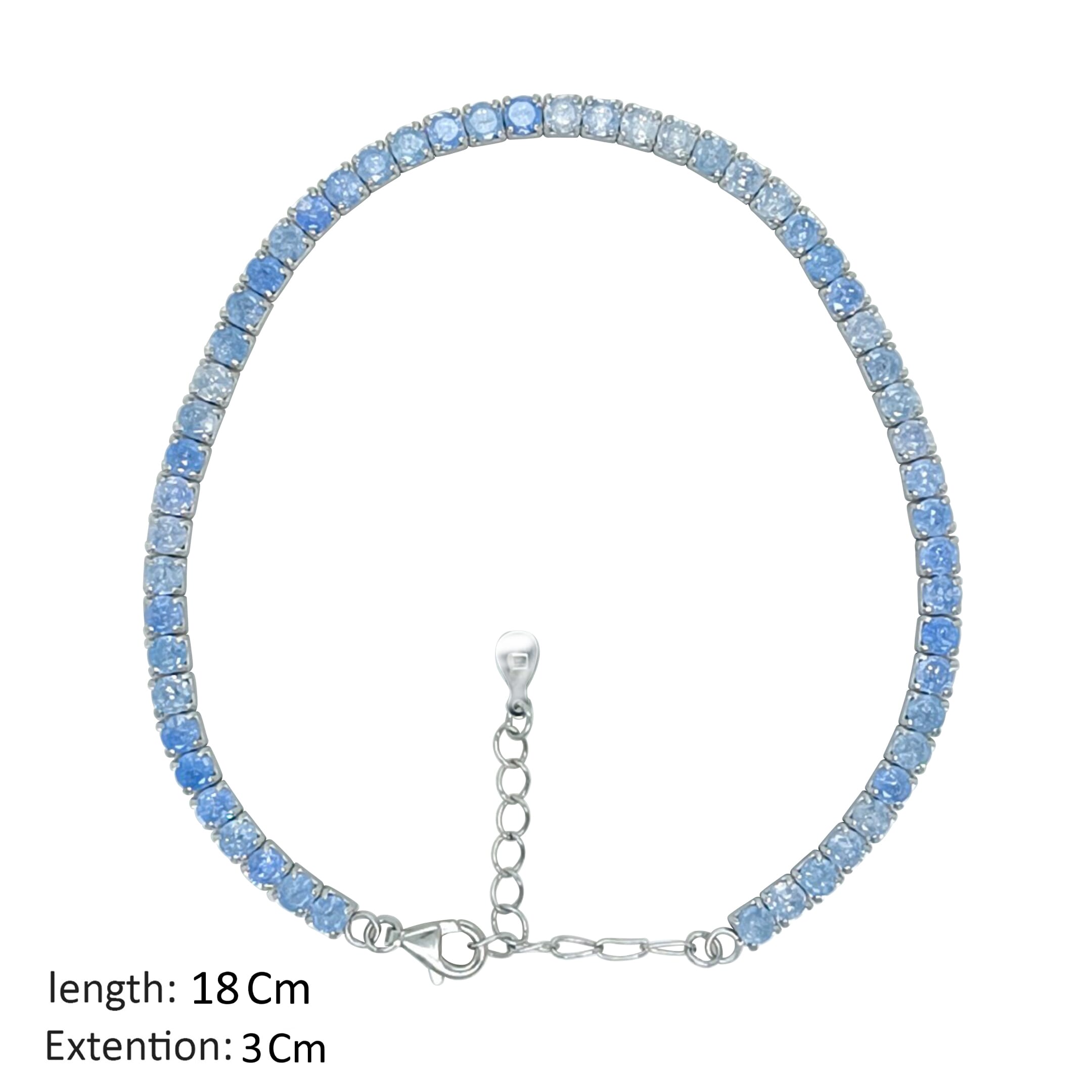 Asfour Craystal Tennis Bracelet With Dark & Light Blue Zircon In 925 Sterling Silver-BD0139-LXB