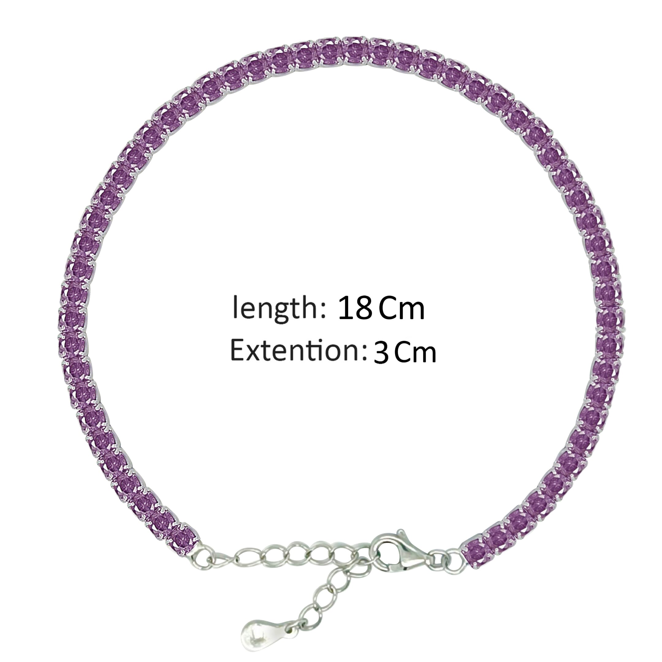 Asfour Crystal Tennis Bracelet With Amethyst Squares Zircon In 925 Sterling Silver-BD0139-N