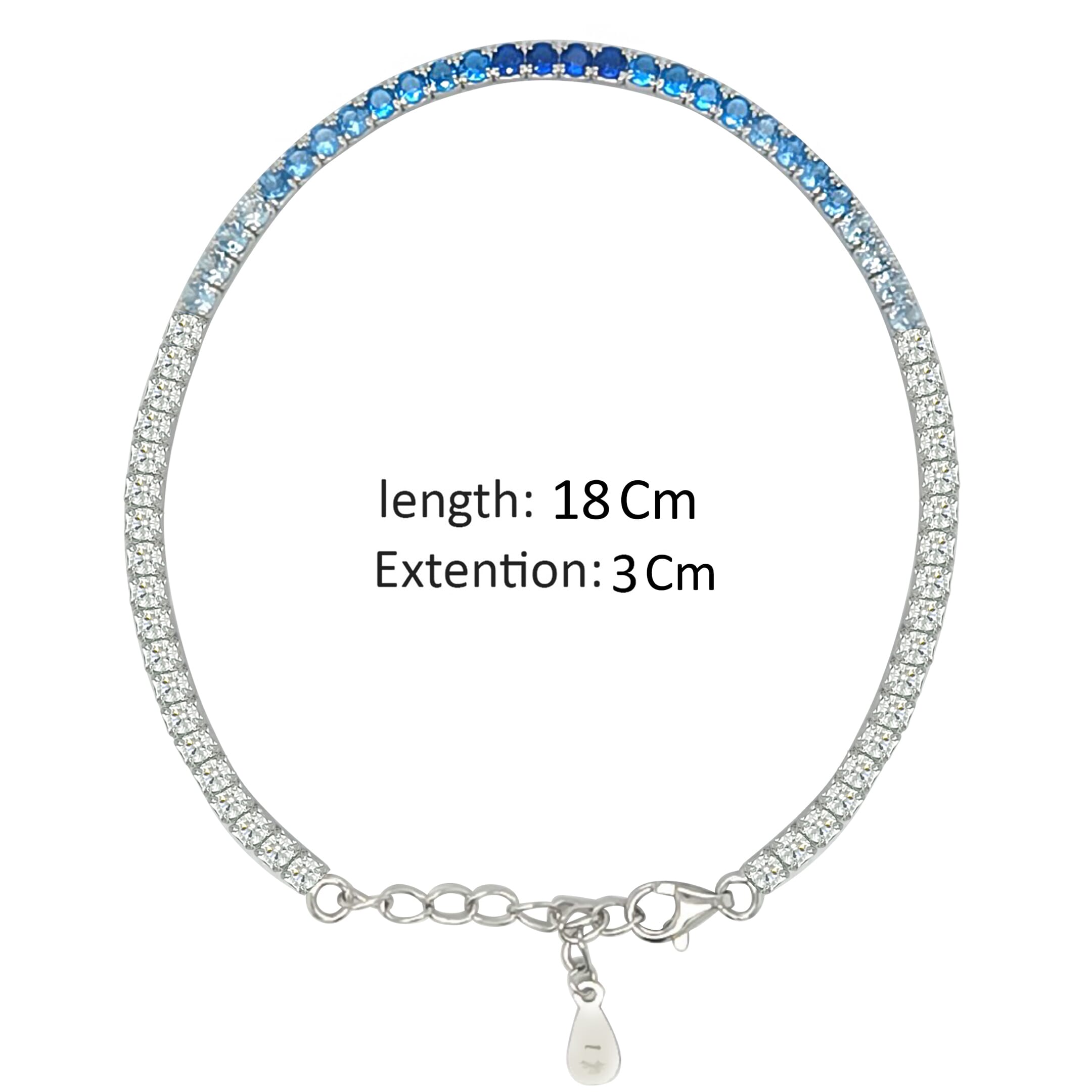 Asfour Crystal Tennis Bracelet With Blue & Clear Round Zircon In 925 Sterling Silver-BD0140-WB