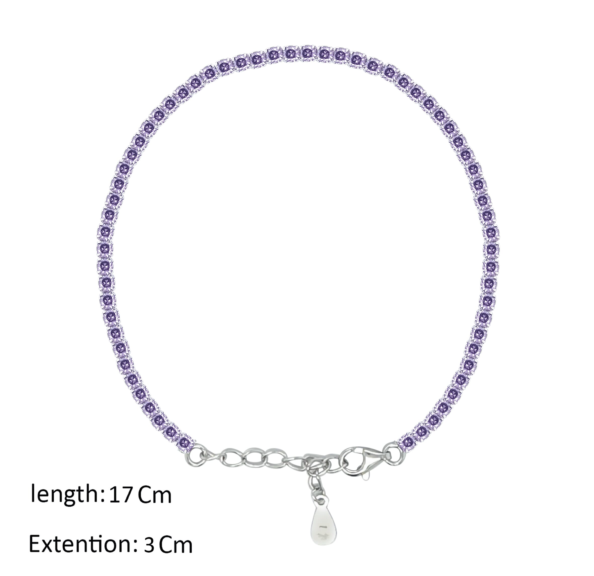 Asfour Crystal Tennis Bracelet With Tenzanite Round Zircon In 925 Sterling Silver-BD0141-N
