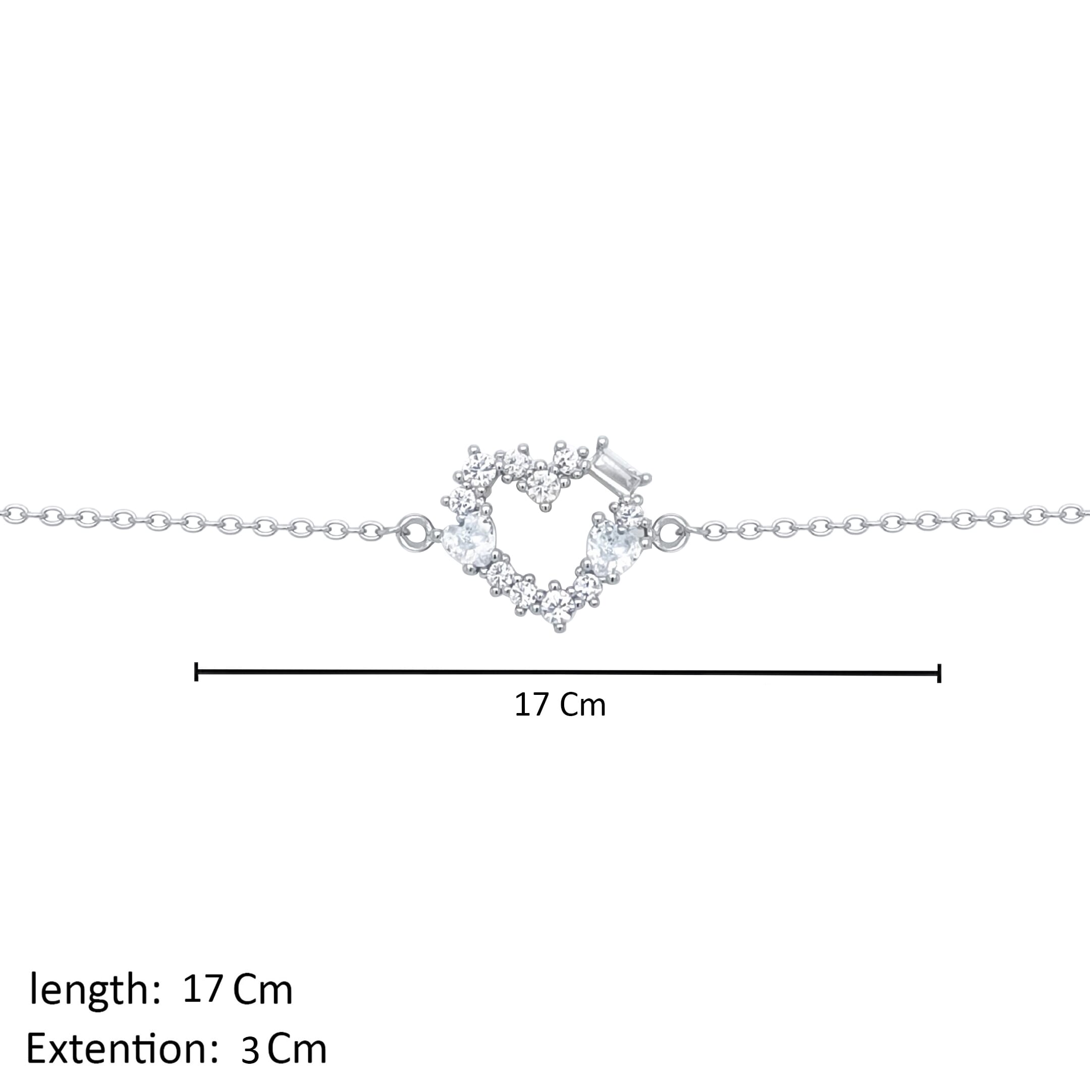 Asfour Craystal Chain Bracelet With Hollow Heart Inlaid With Zircon In 925 Sterling Silver-BD0145