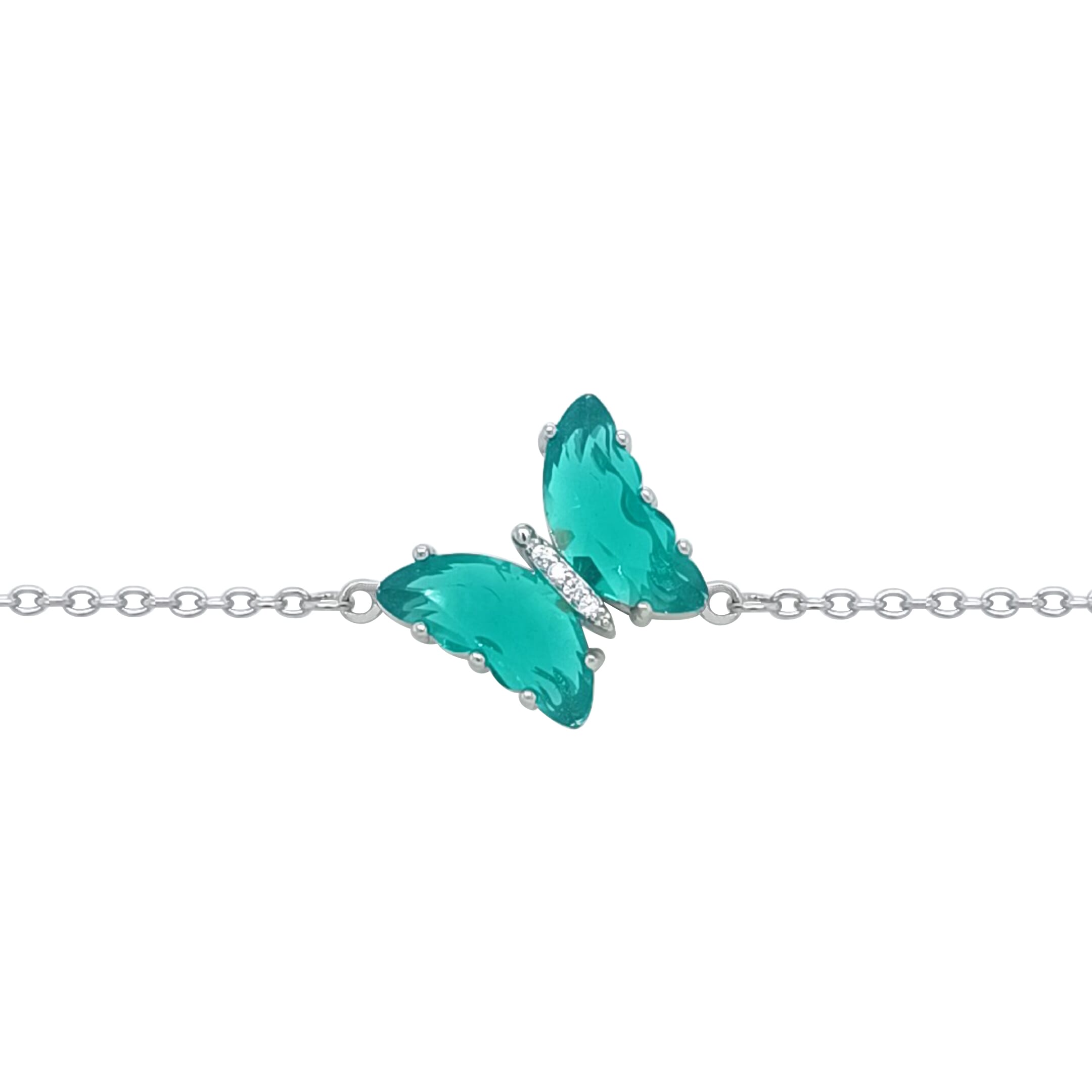 Asfour Crystal Tennis Bracelet With Turquoise Pear & Emerald Zircon In 925 Sterling Silver