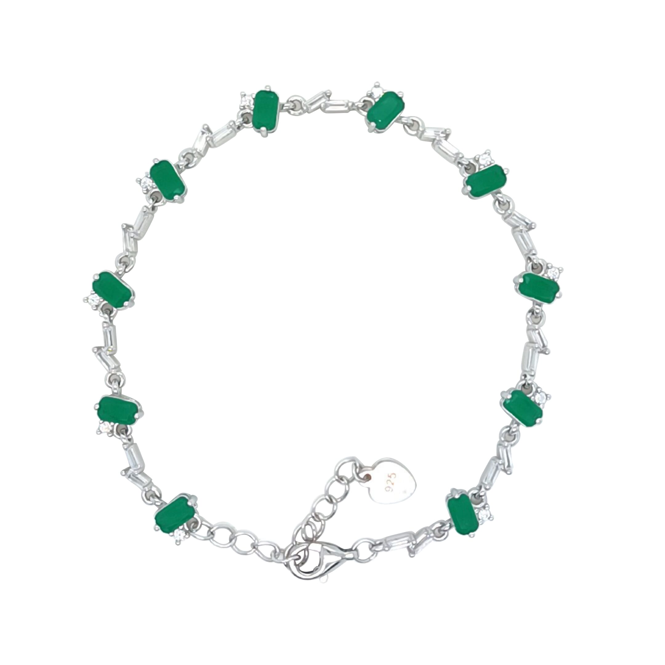 Asfour Crystal Tennis Bracelet With Turquoise Pear & Emerald Zircon In 925 Sterling Silver