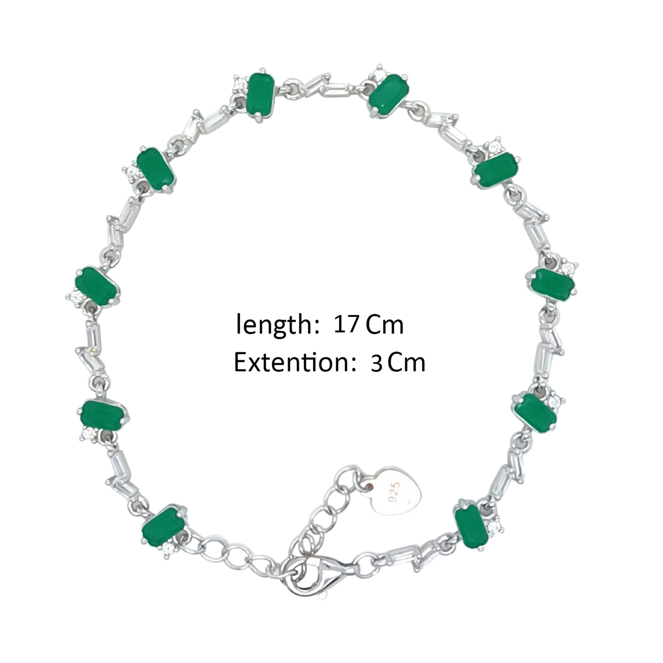 Asfour Craystal Fashion Bracelet With Emerald Baguette Zircon In 925 Sterling Silver-BD0151-G