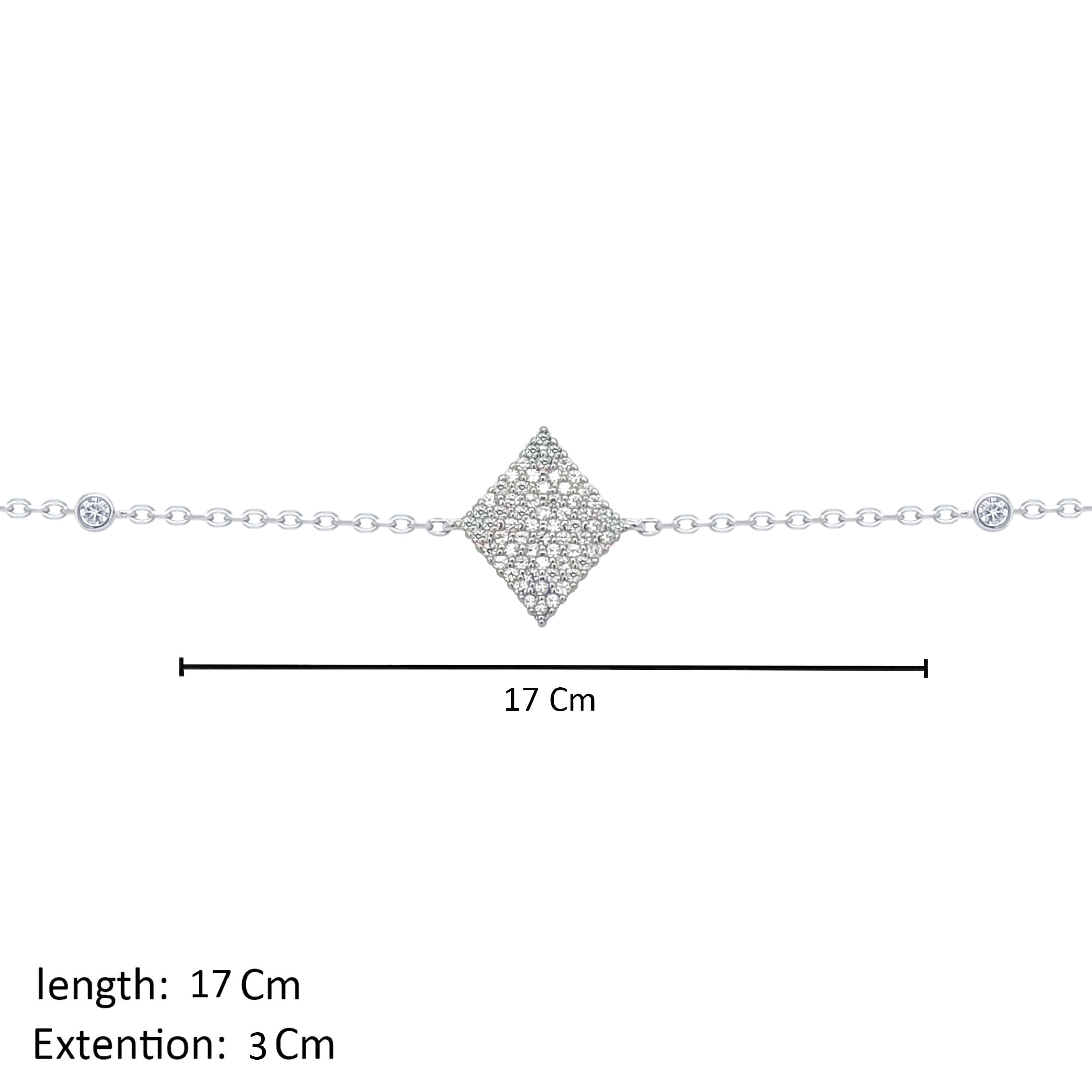 Asfour Craystal Chain Bracelet With Zircon Rhombus Design In 925 Sterling Silver-BD0158